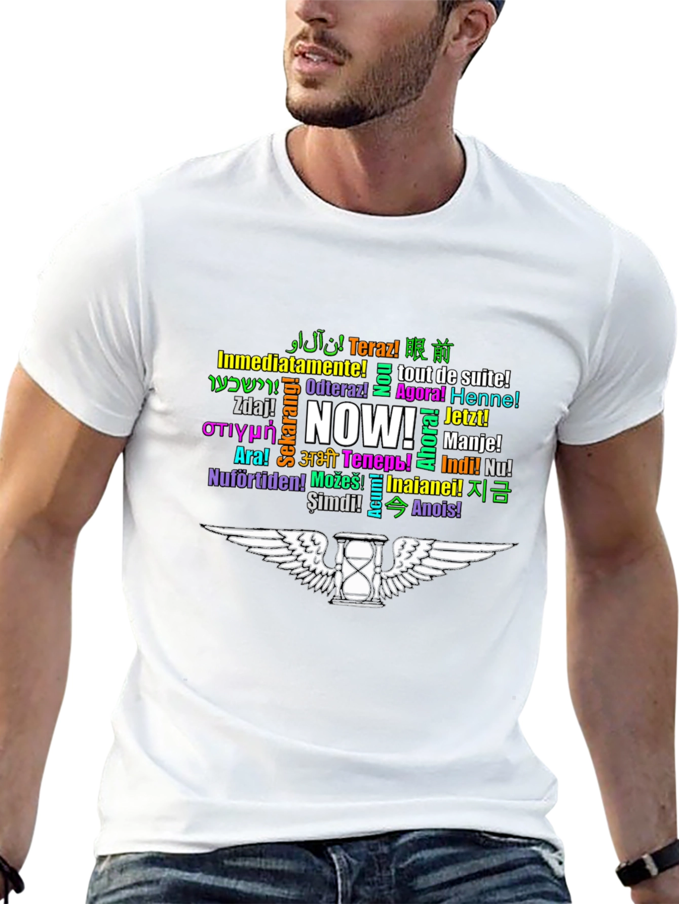 Multilingual NOW T-Shirt - Black Cotton Tee