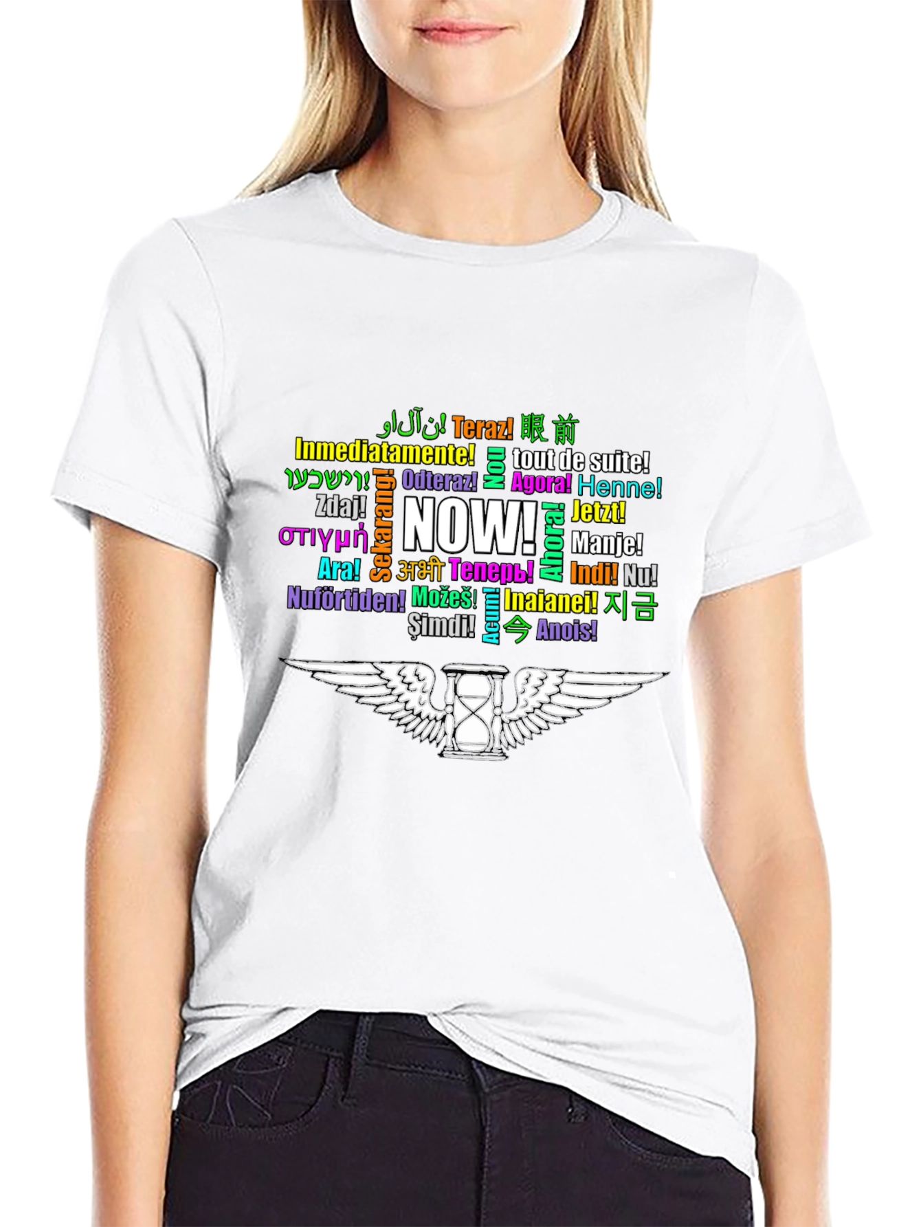 Multilingual NOW T-Shirt - Black Cotton Tee