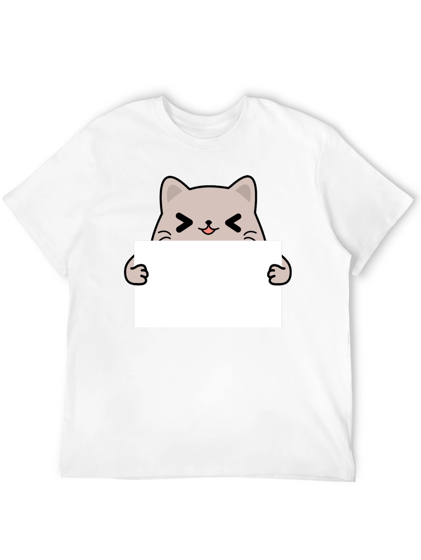 Cute Cat Holding Sign Black T-Shirt