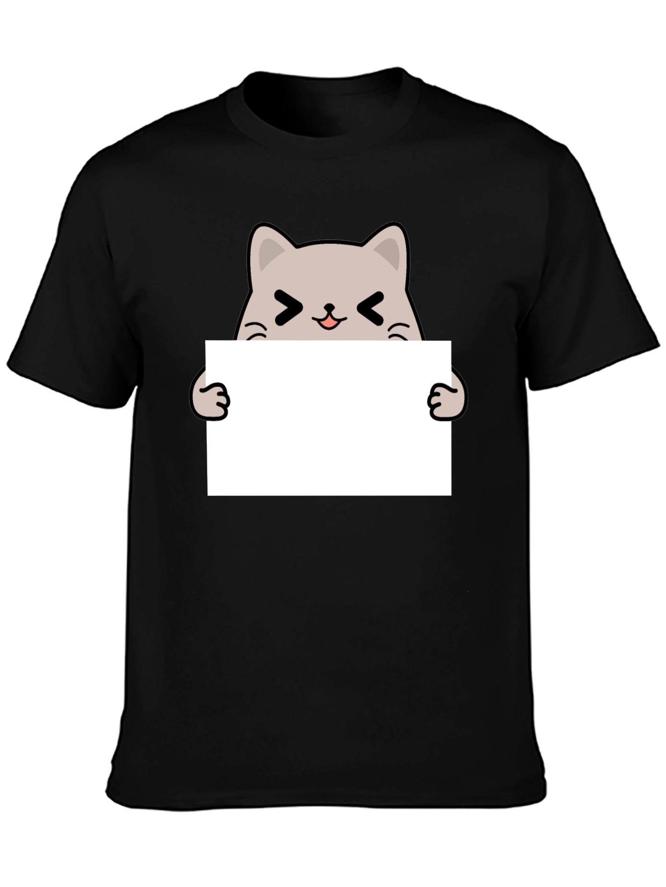 Cute Cat Holding Sign Black T-Shirt