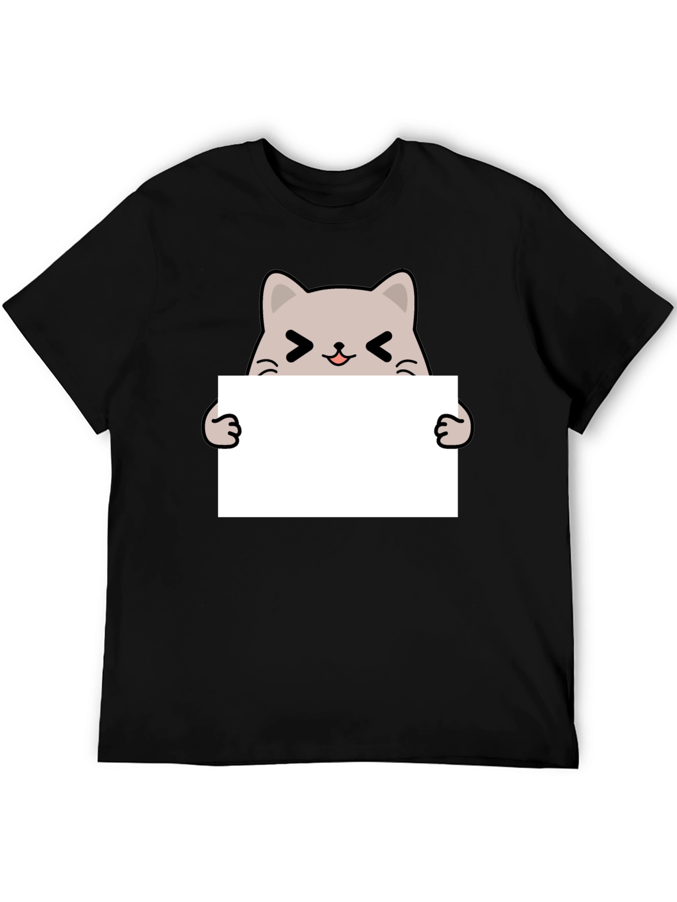 Cute Cat Holding Sign Black T-Shirt