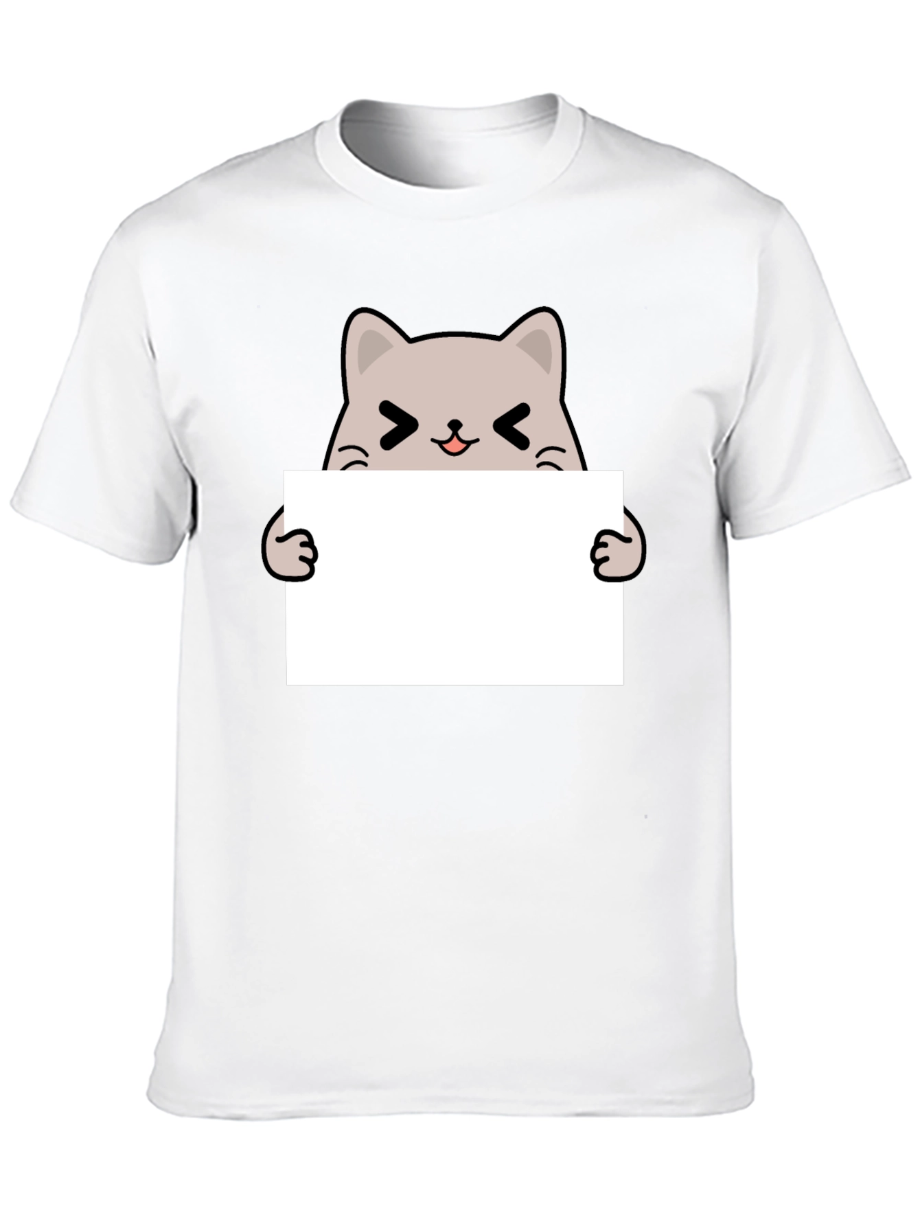 Cute Cat Holding Sign Black T-Shirt