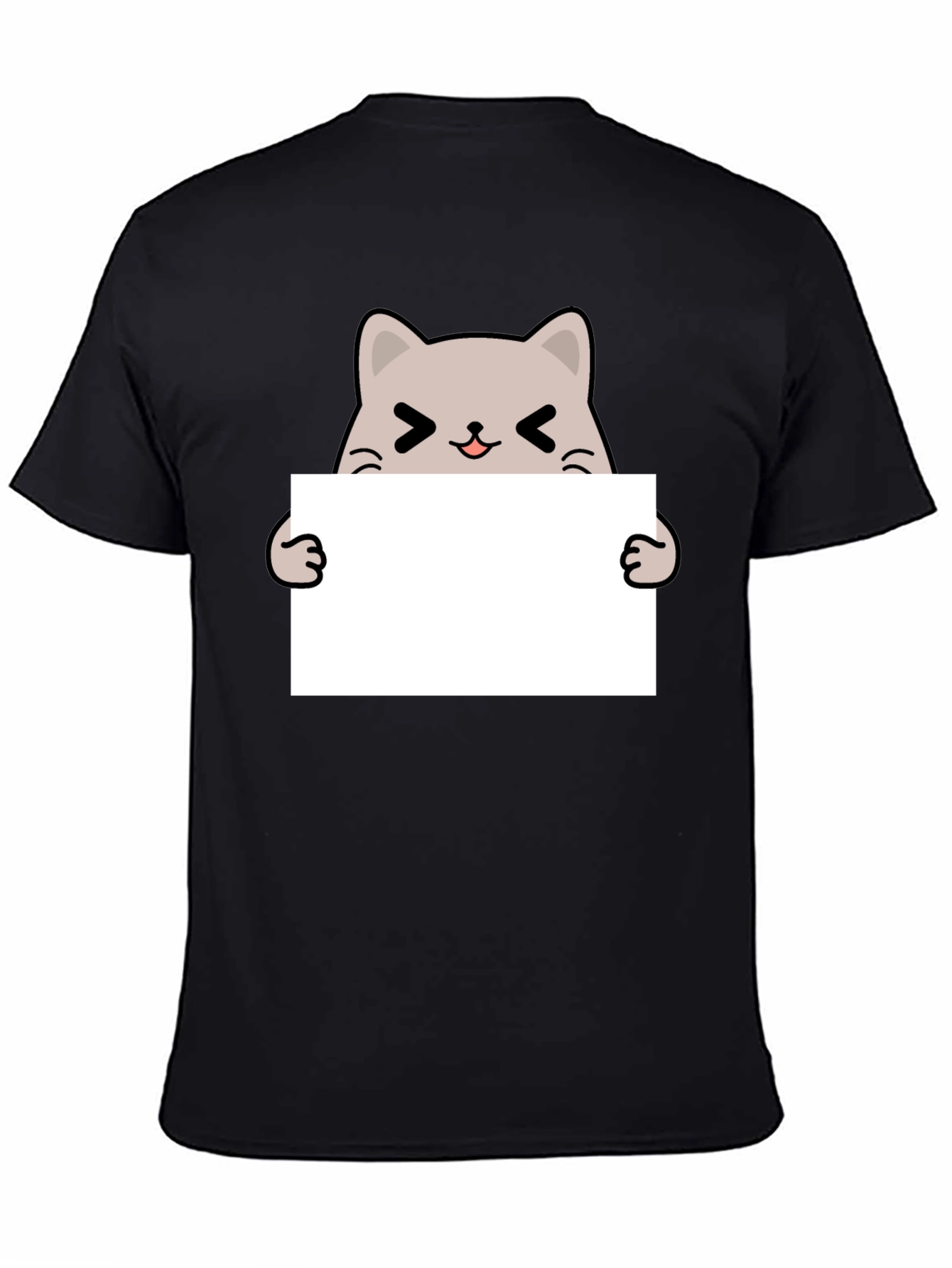 Cute Cat Holding Sign Black T-Shirt