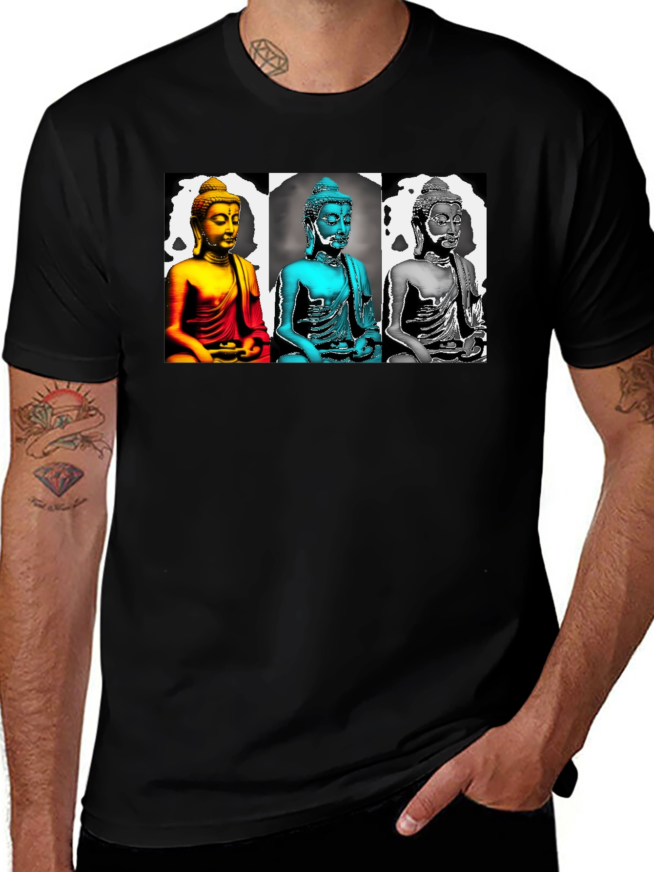 Buddha Pop Art Graphic Tee - Black