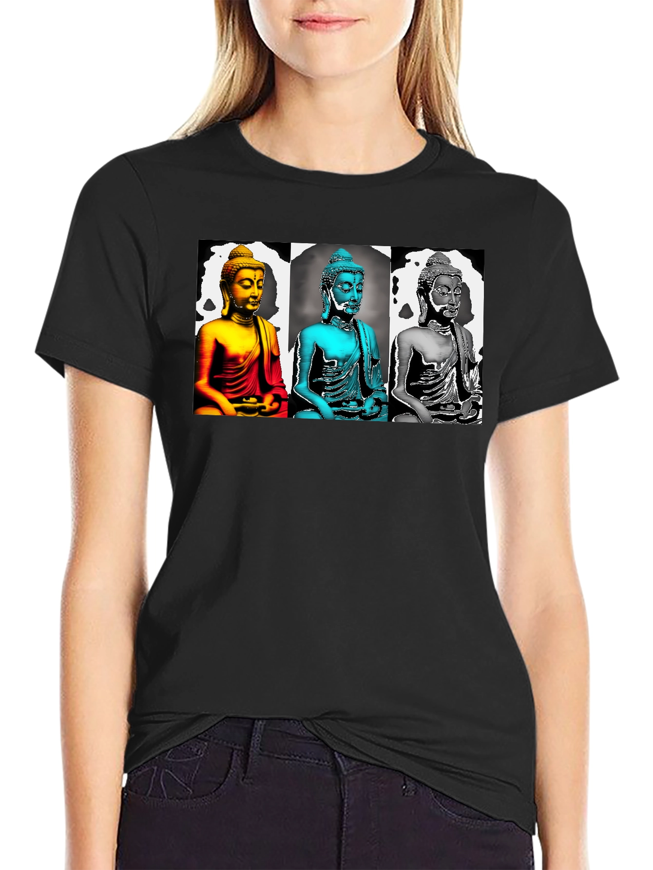 Buddha Pop Art Graphic Tee - Black