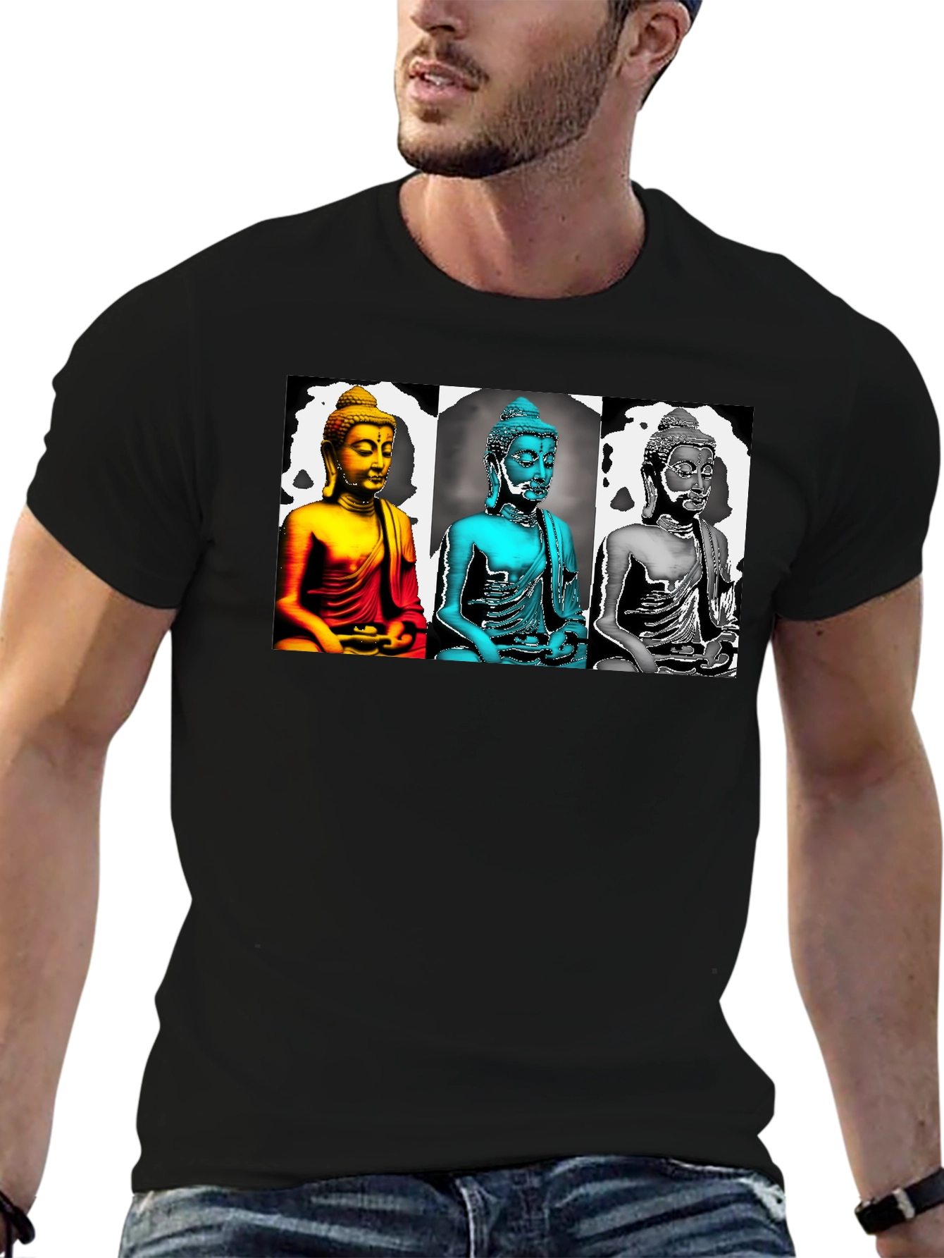 Buddha Pop Art Graphic Tee - Black