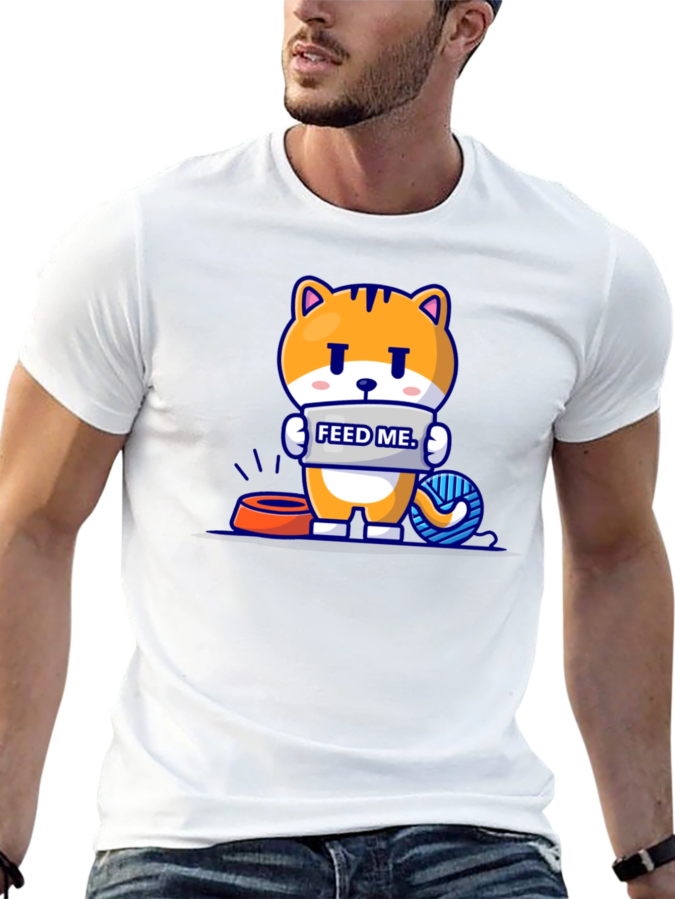 Funny Cat Feed Me Graphic T-Shirt