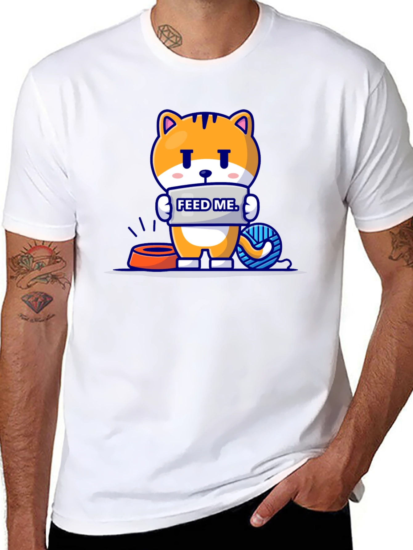 Funny Cat Feed Me Graphic T-Shirt