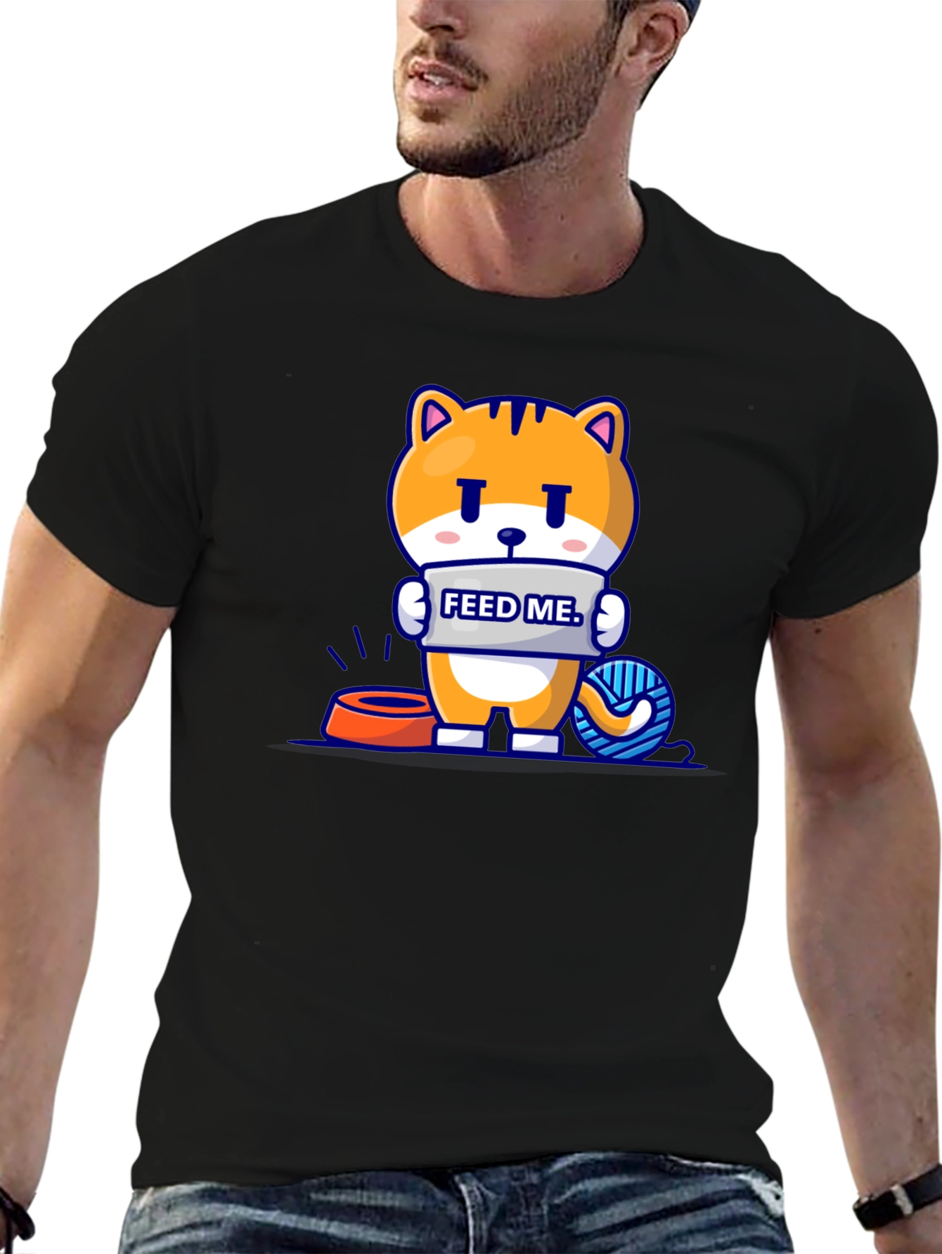 Funny Cat Feed Me Graphic T-Shirt
