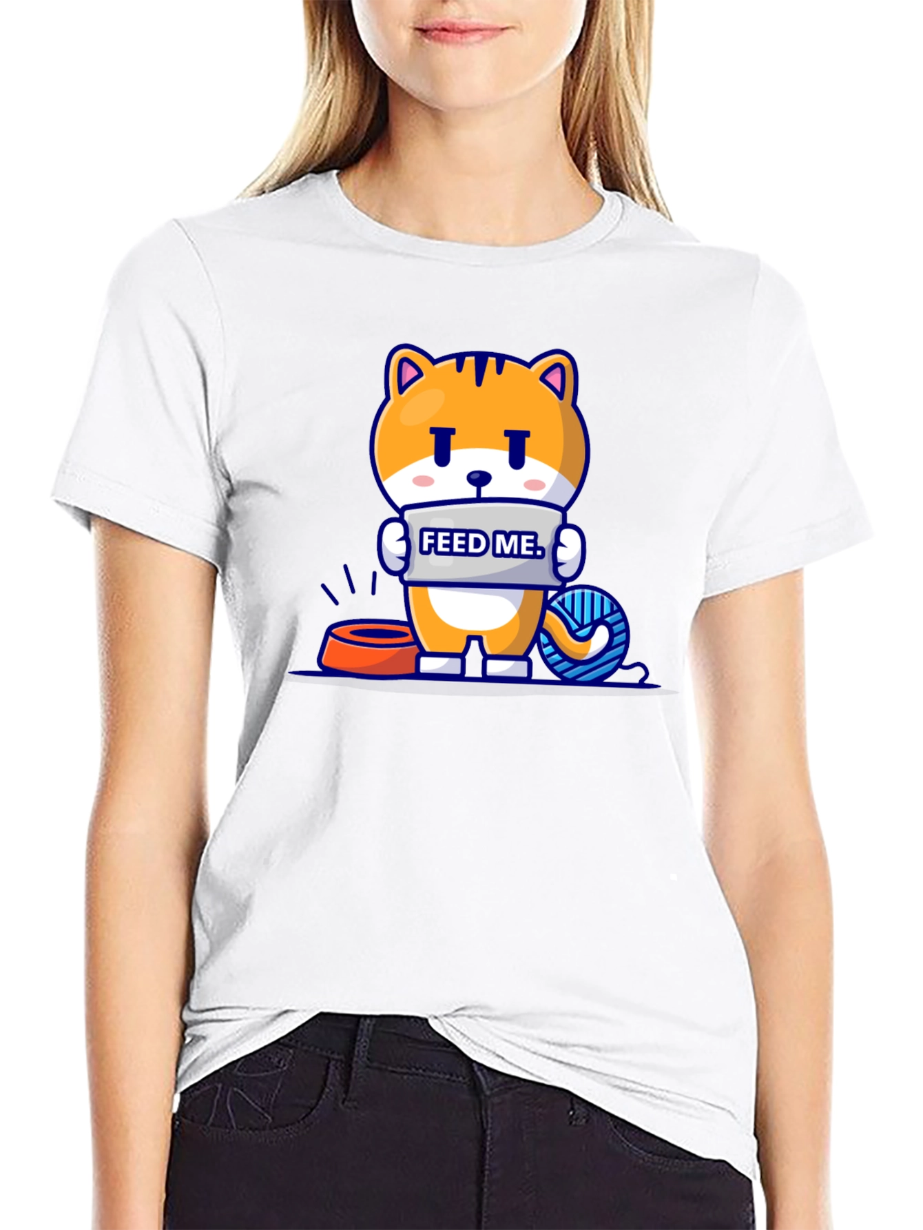 Funny Cat Feed Me Graphic T-Shirt
