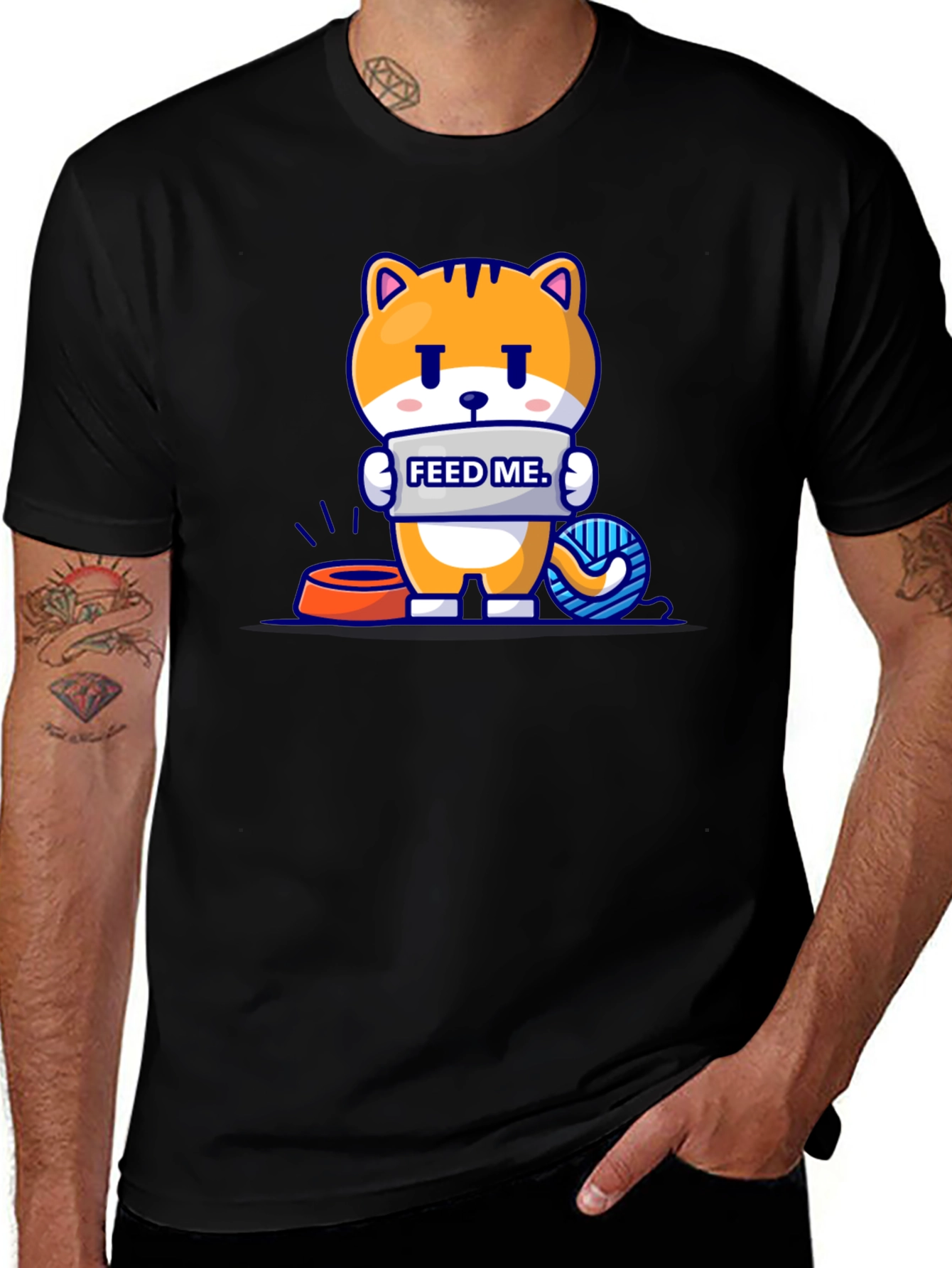 Funny Cat Feed Me Graphic T-Shirt