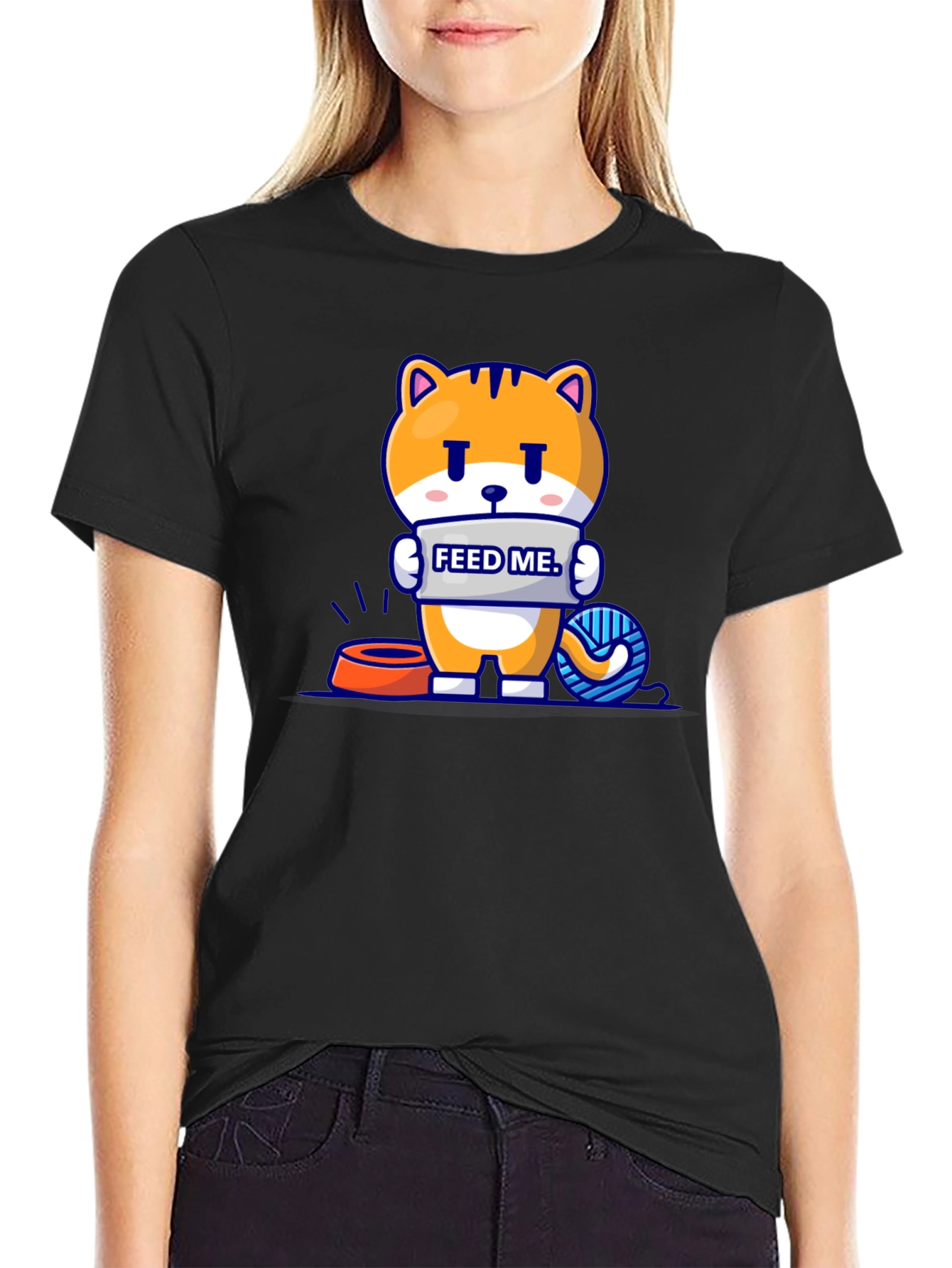 Funny Cat Feed Me Graphic T-Shirt