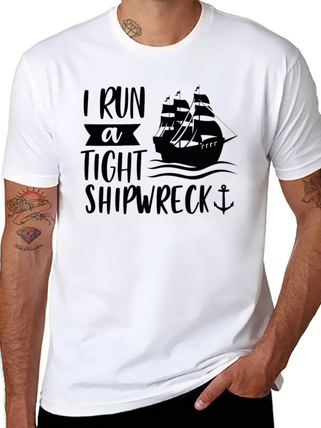 I Run A Tight Shipwreck Black Graphic T-Shirt