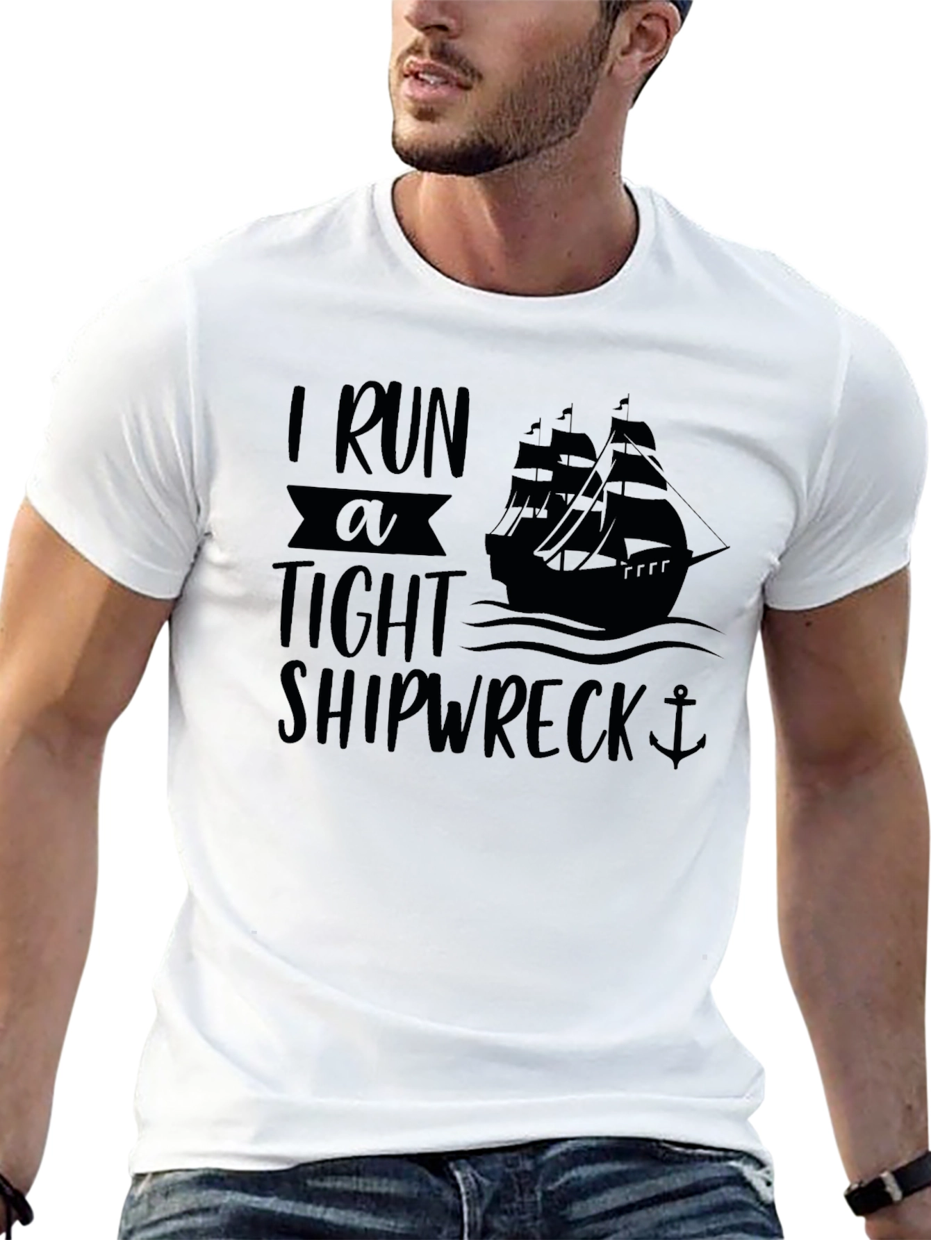 I Run A Tight Shipwreck Black Graphic T-Shirt