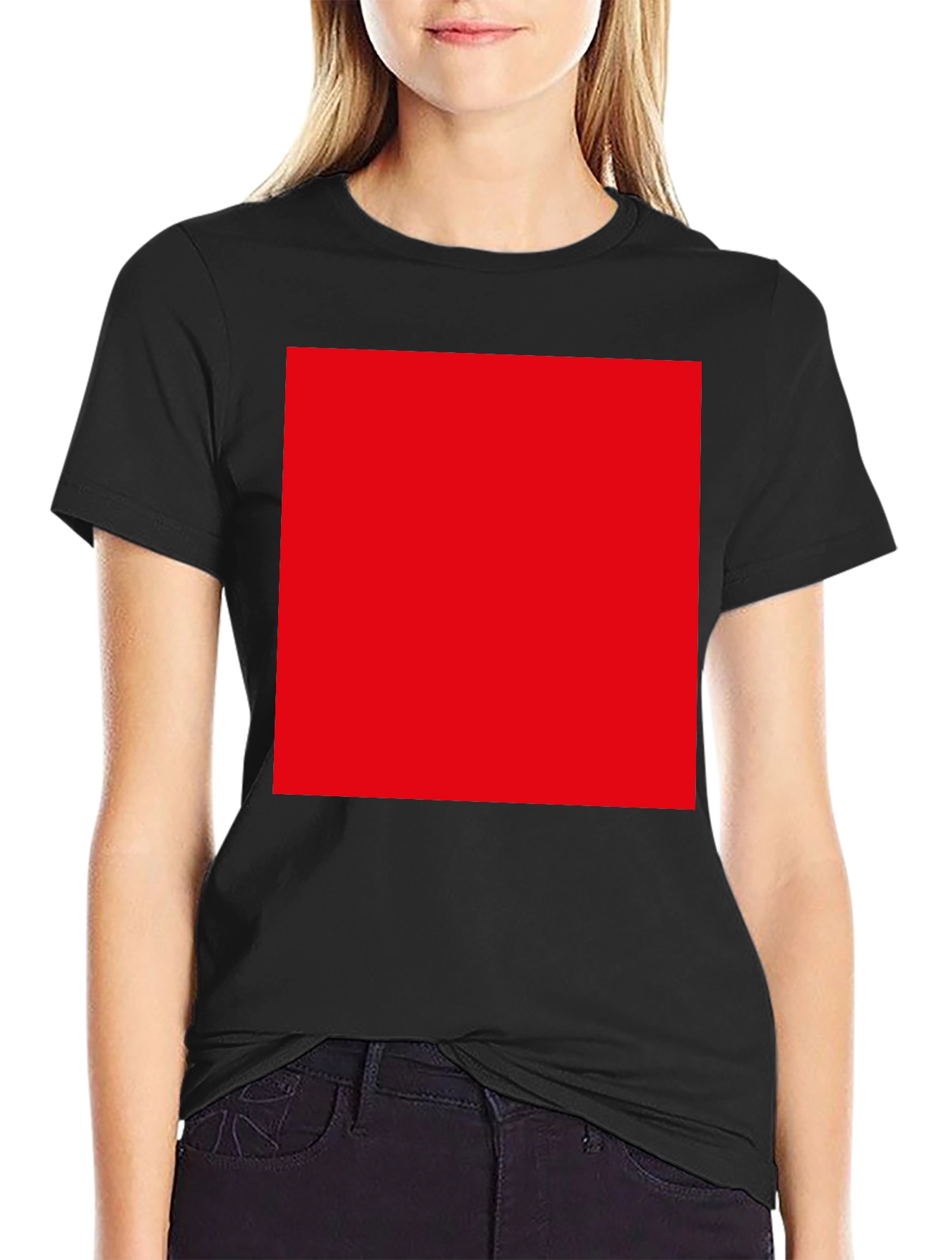 Black T-Shirt with Bold Red Square Design