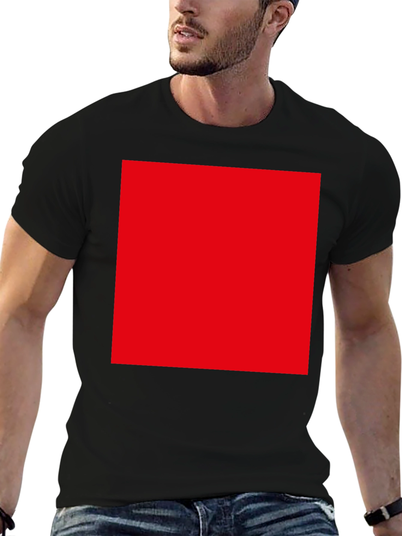 Black T-Shirt with Bold Red Square Design