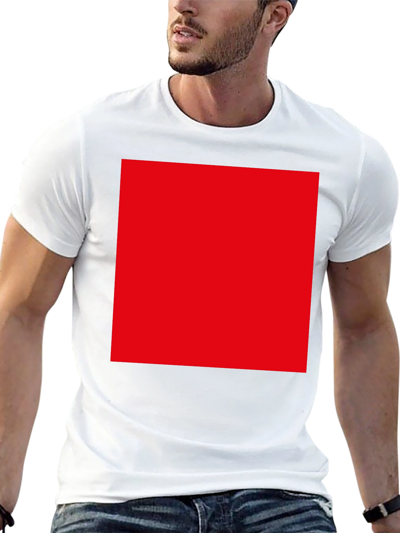 Black T-Shirt with Bold Red Square Design