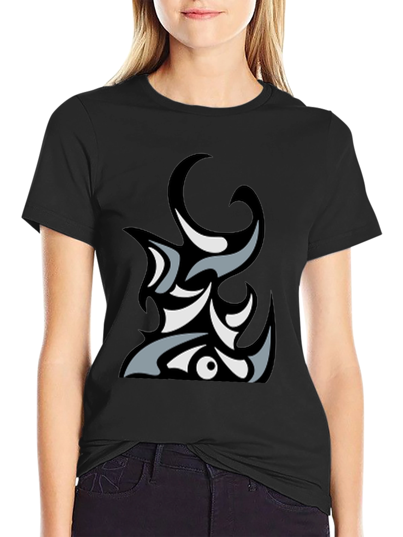 Abstract Tribal Graphic Black T-Shirt