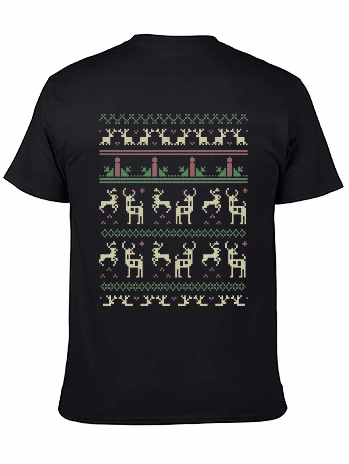 Festive Holiday Deer Pattern Crew Neck T-Shirt