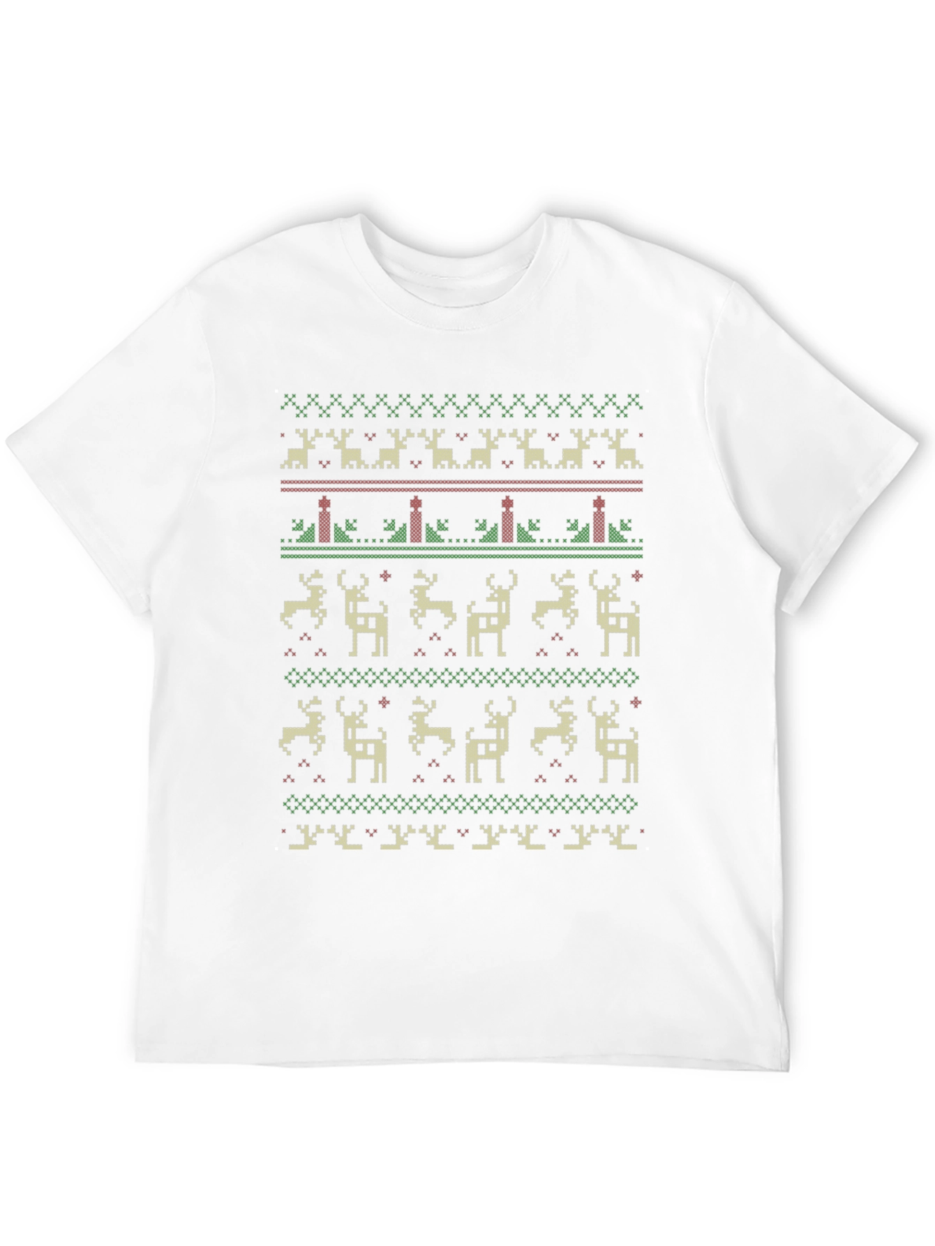 Festive Holiday Deer Pattern Crew Neck T-Shirt