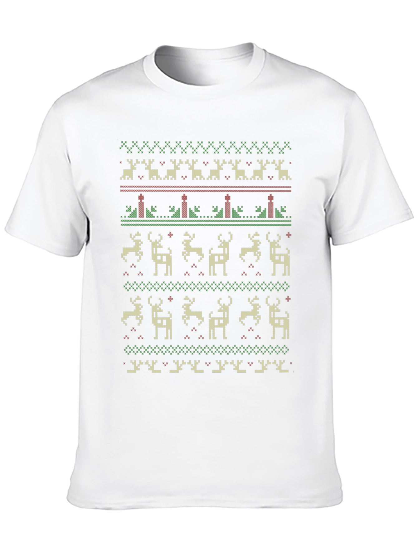 Festive Holiday Deer Pattern Crew Neck T-Shirt
