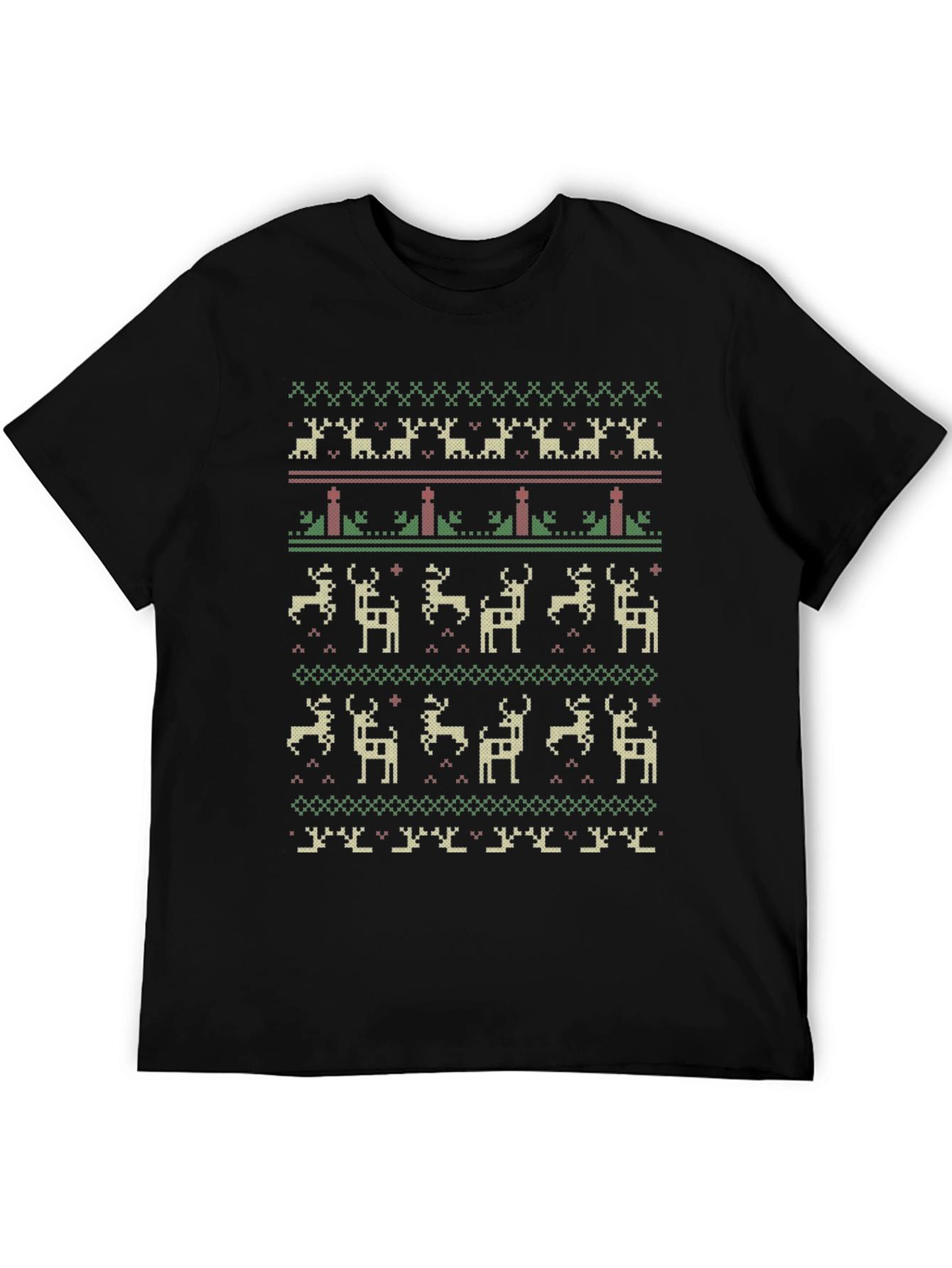 Festive Holiday Deer Pattern Crew Neck T-Shirt