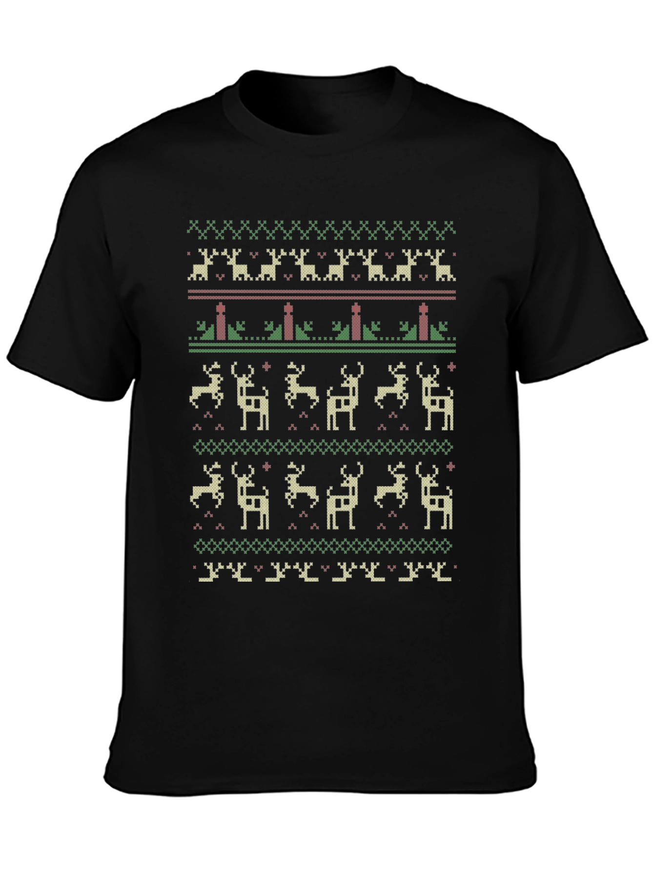 Festive Holiday Deer Pattern Crew Neck T-Shirt