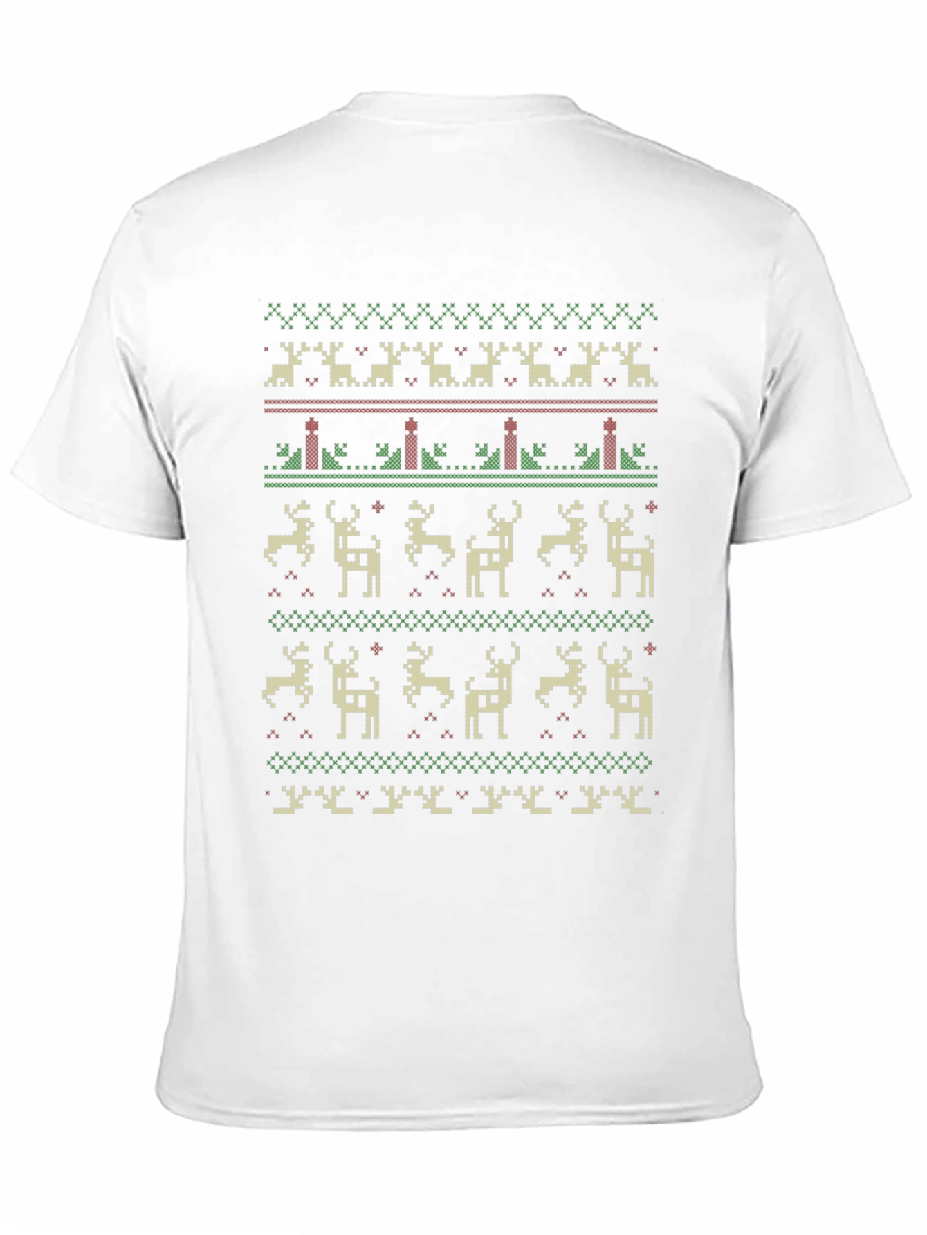 Festive Holiday Deer Pattern Crew Neck T-Shirt