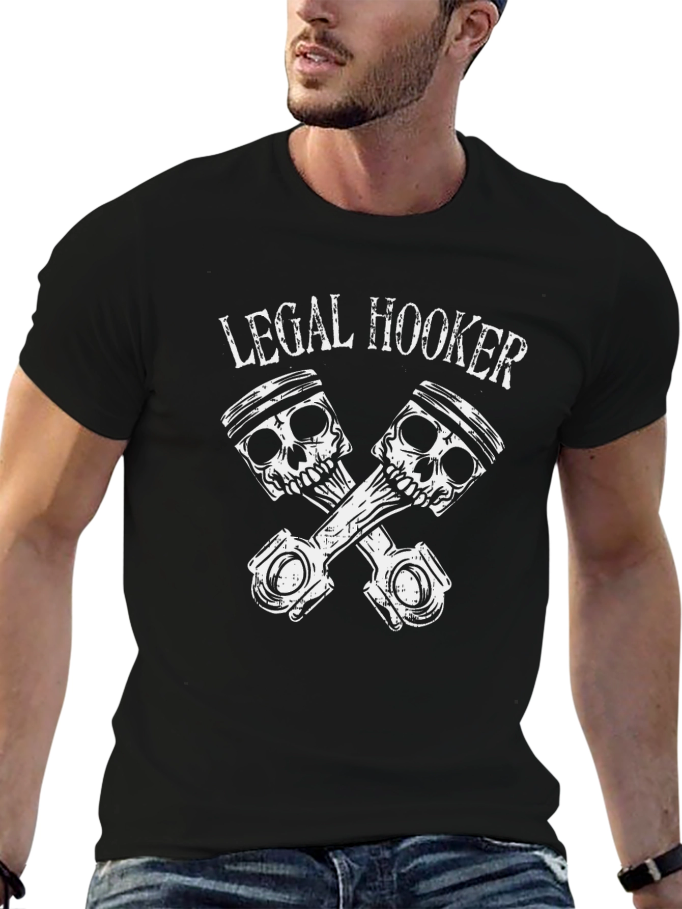 Legal Hooker Skull Piston Black T-Shirt
