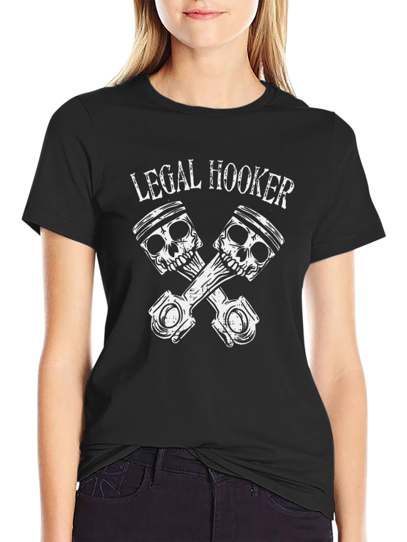 Legal Hooker Skull Piston Black T-Shirt