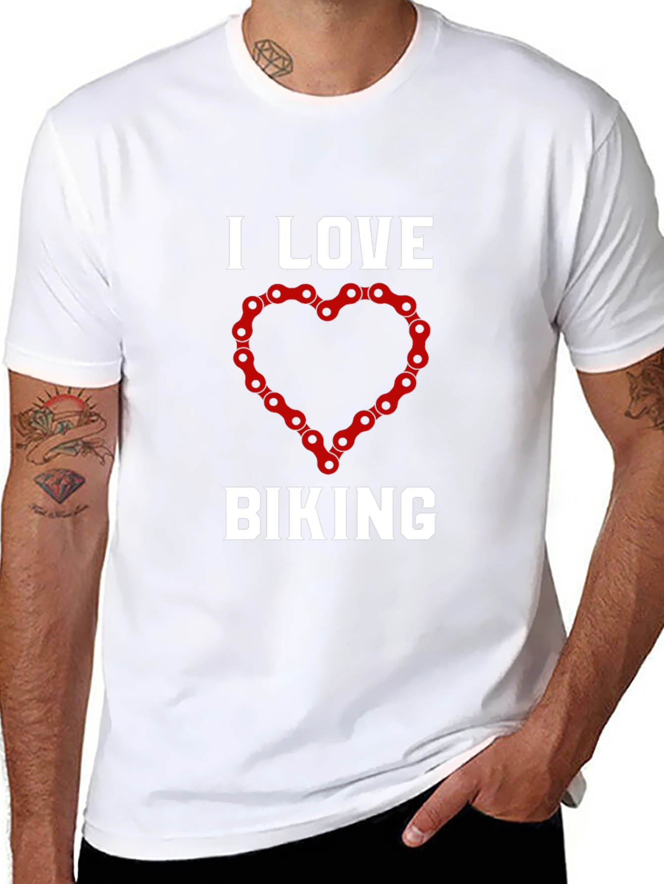 I Love Biking T-Shirt: Cycling Chain Heart Design
