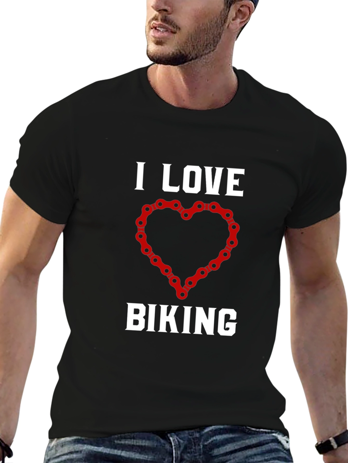 I Love Biking T-Shirt: Cycling Chain Heart Design