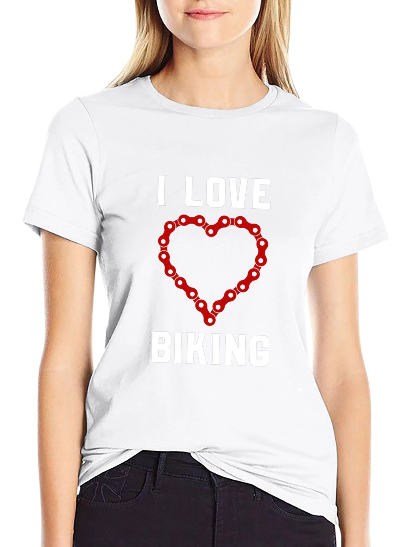 I Love Biking T-Shirt: Cycling Chain Heart Design