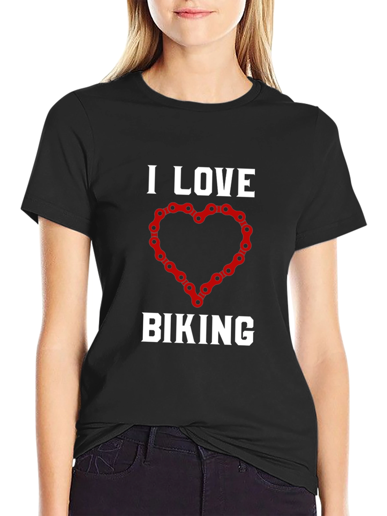 I Love Biking T-Shirt: Cycling Chain Heart Design