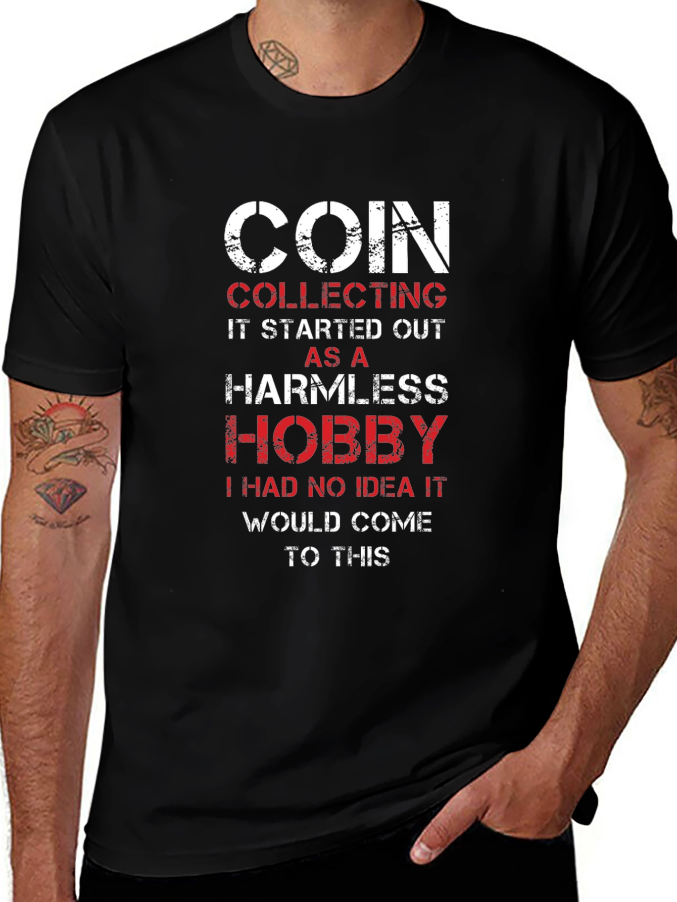 Coin Collecting Hobby Tee - Black Graphic T-Shirt