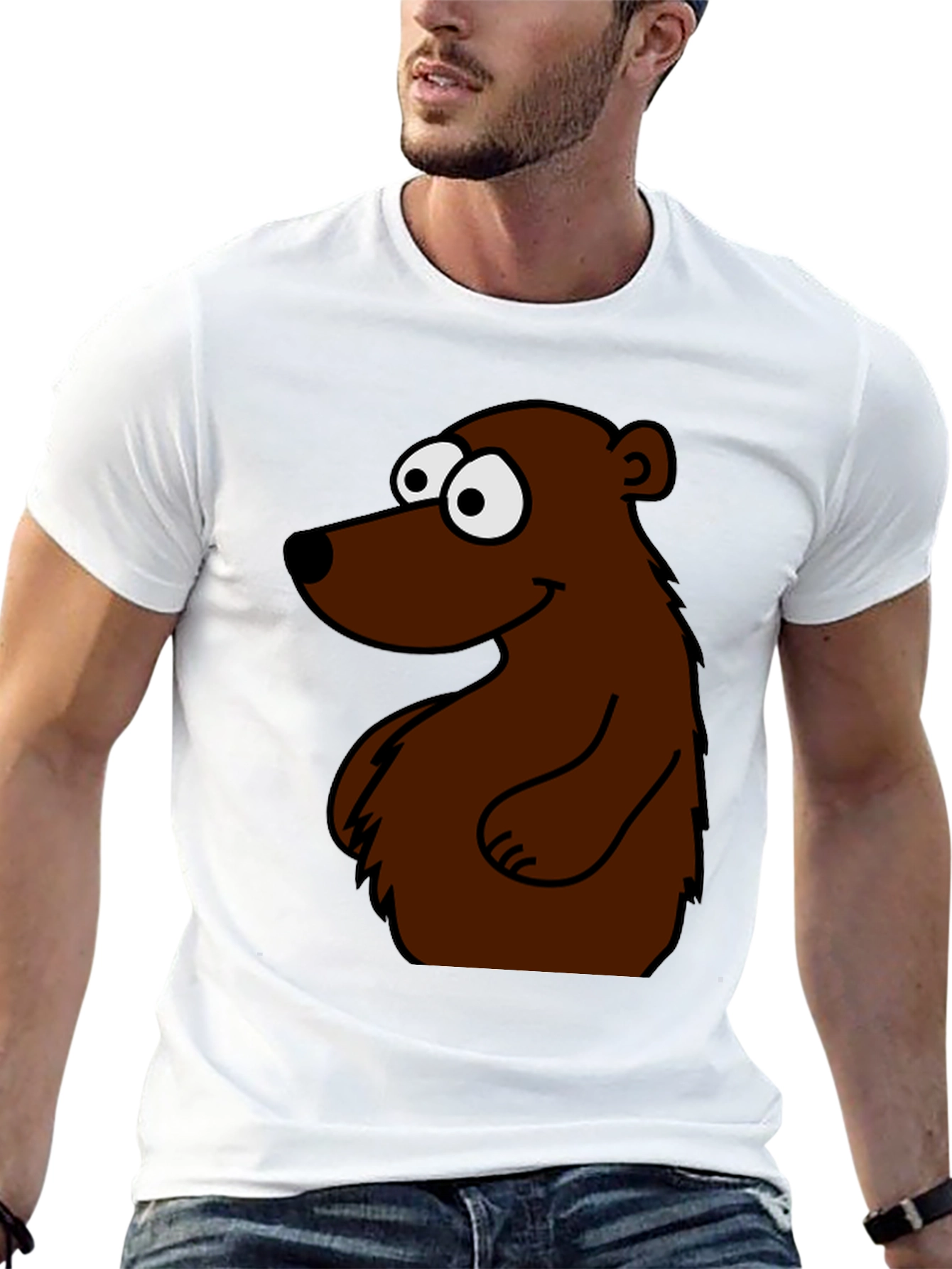 Cartoon Bear Graphic T-Shirt - Black