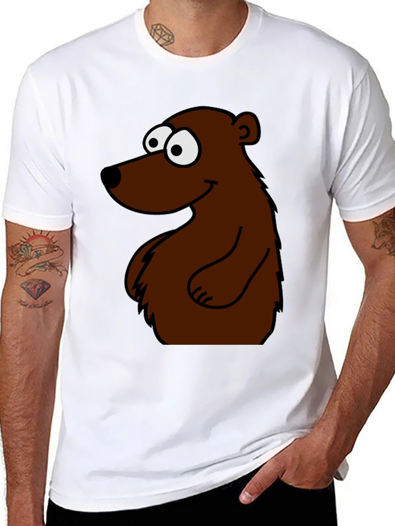 Cartoon Bear Graphic T-Shirt - Black