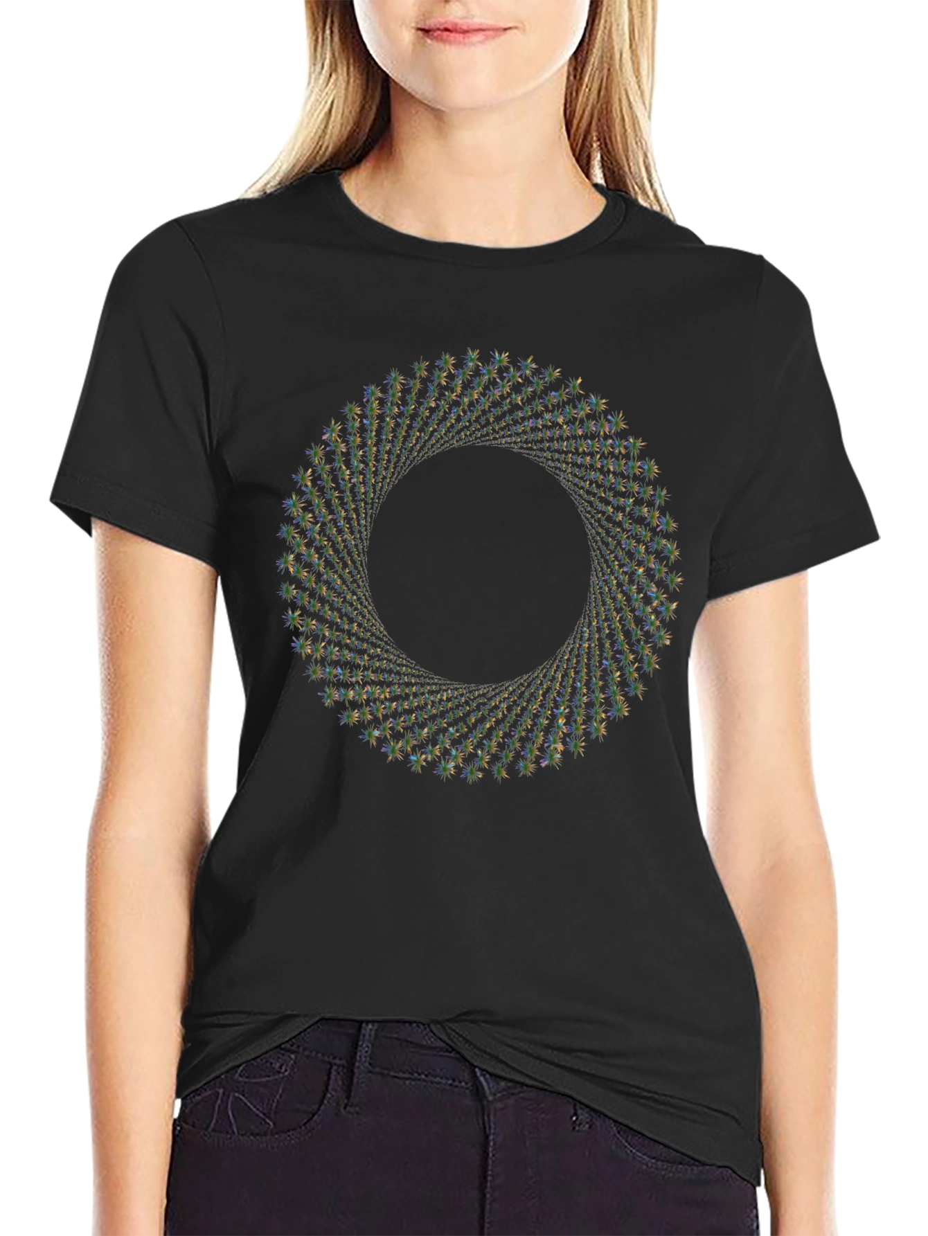 Geometric Swirl Graphic Tee - Black