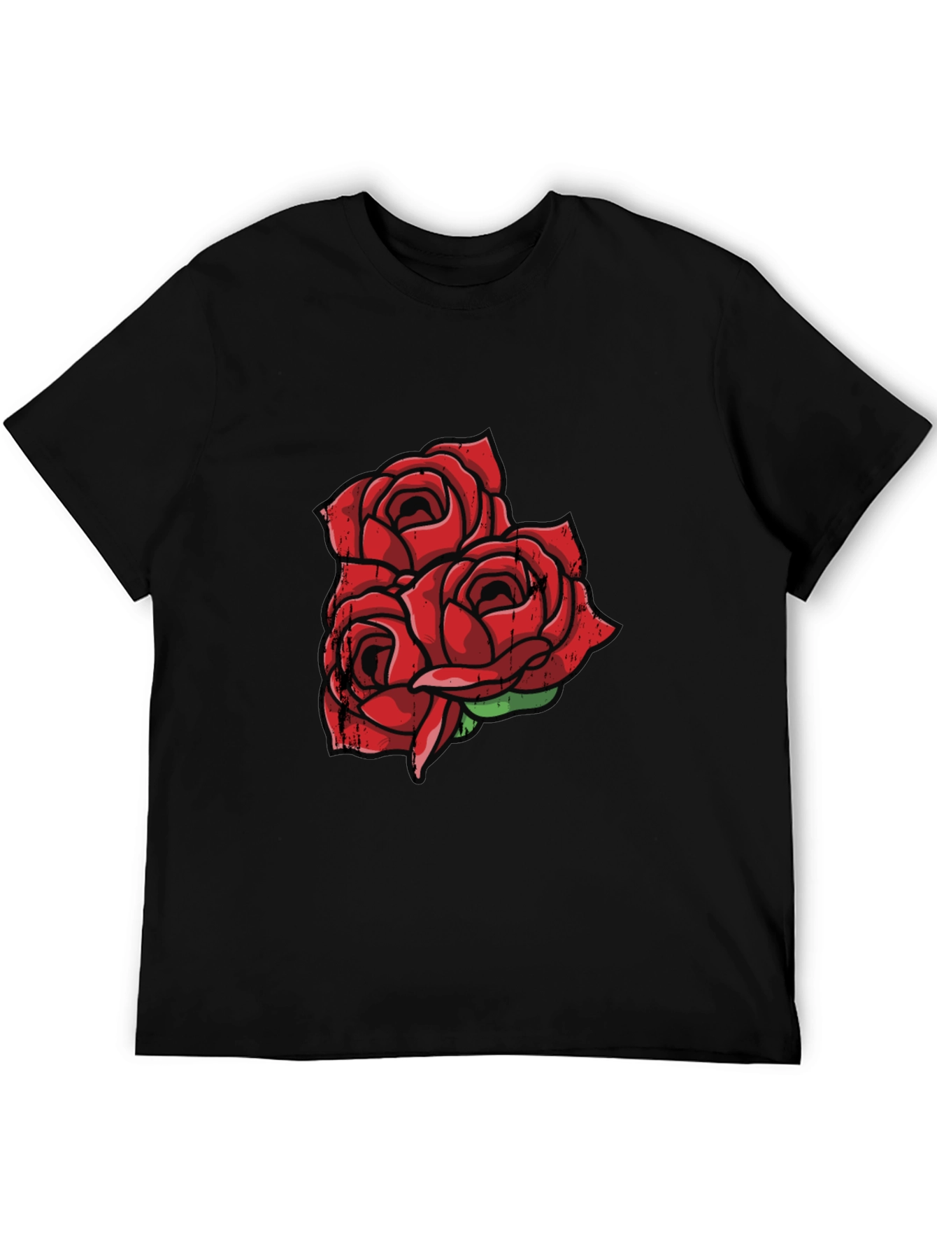 Black T-Shirt with Red Rose Graphic
