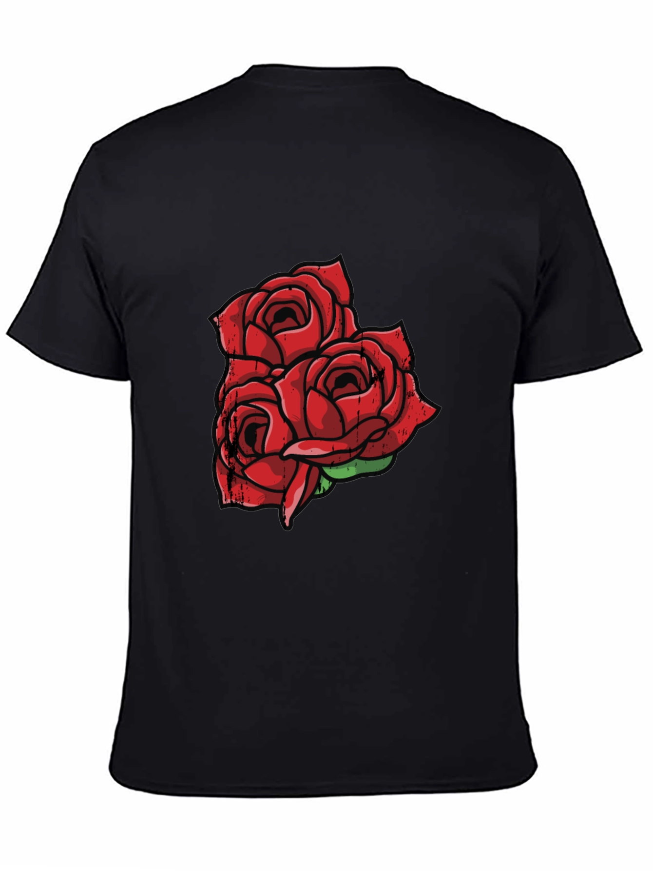 Black T-Shirt with Red Rose Graphic