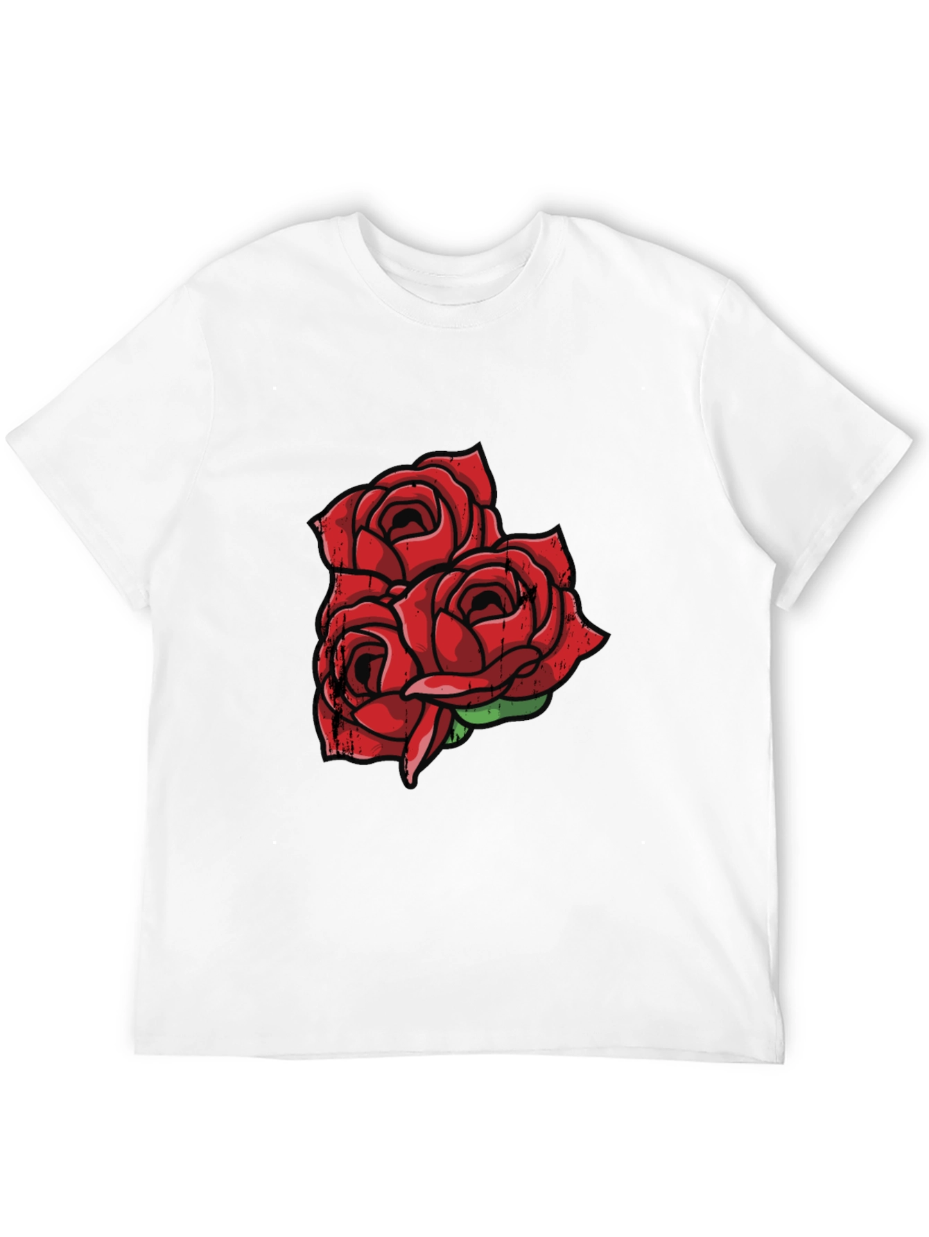 Black T-Shirt with Red Rose Graphic