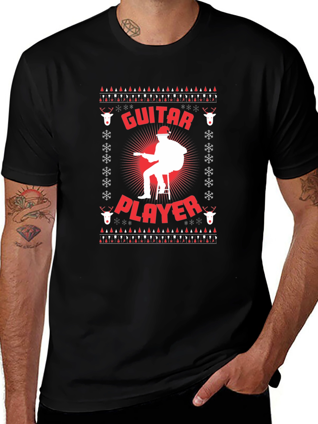 Guitar Player Ugly Christmas Sweater T-Shirt