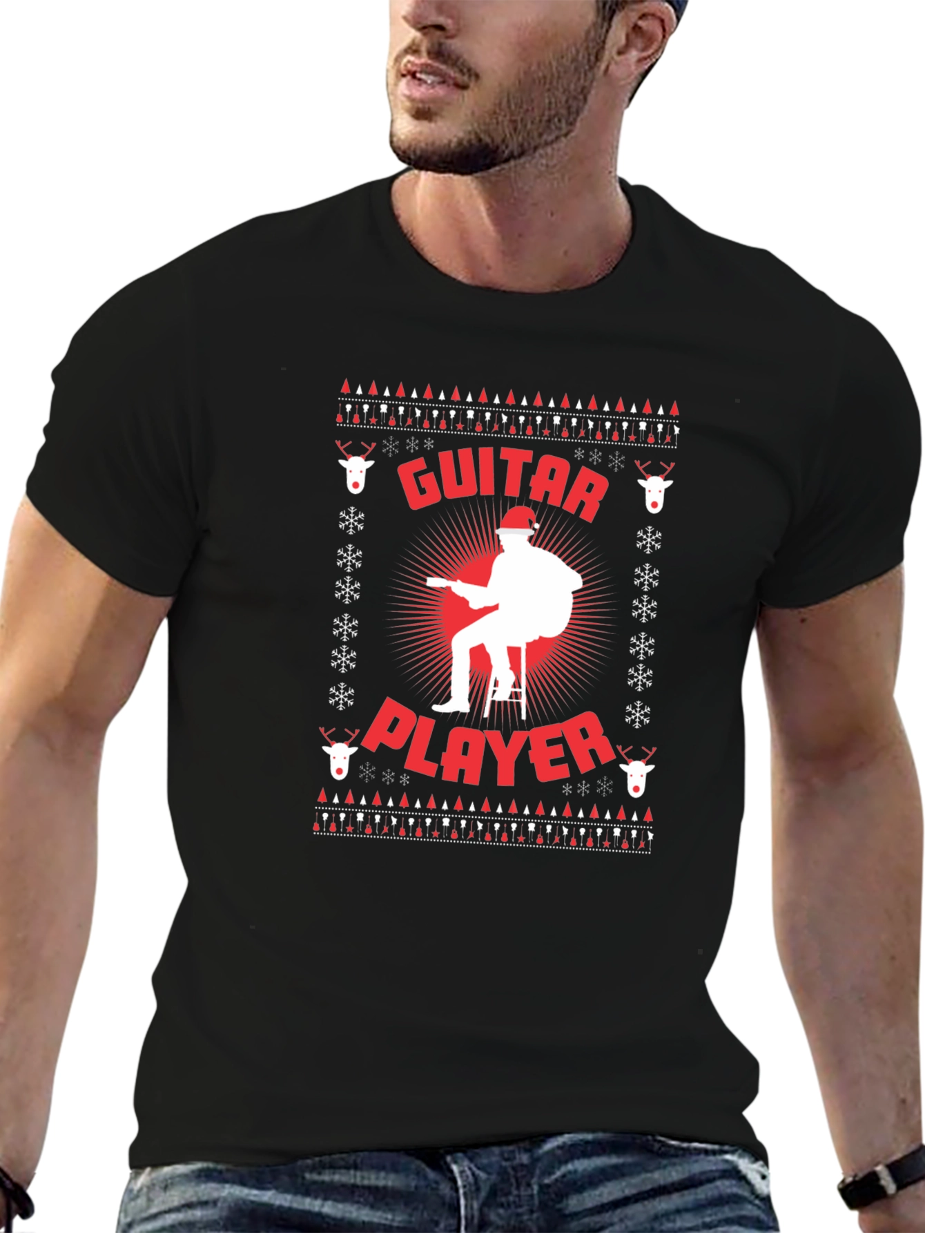 Guitar Player Ugly Christmas Sweater T-Shirt