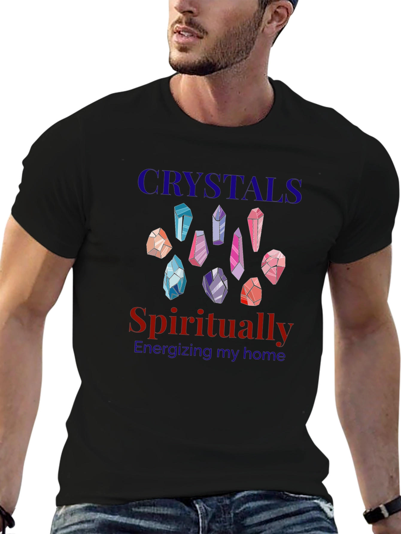 Crystals Spiritually Energizing Black T-Shirt
