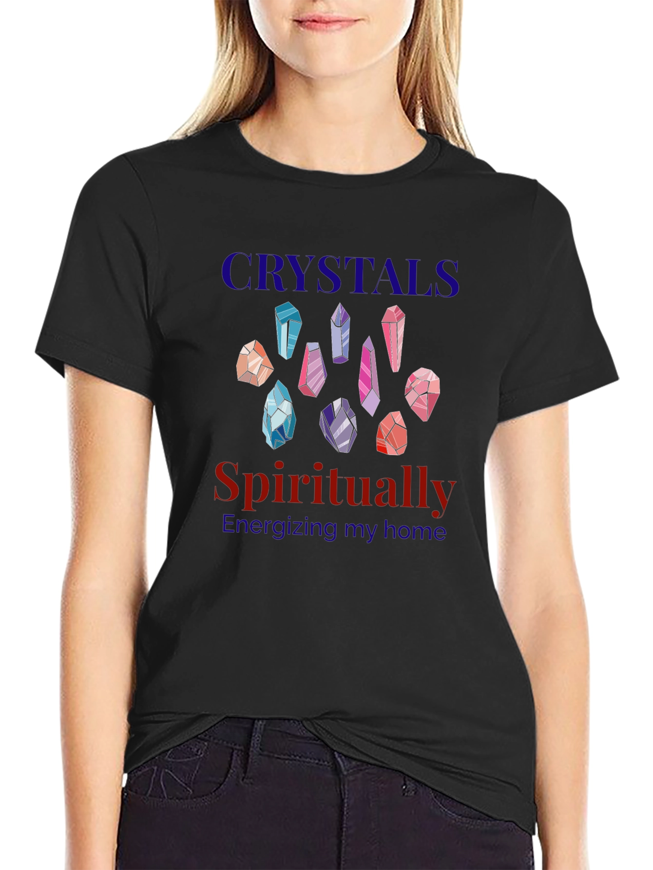 Crystals Spiritually Energizing Black T-Shirt