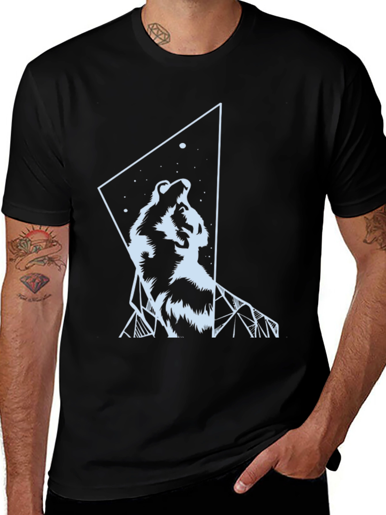 Wolf Graphic Tee - Geometric Design