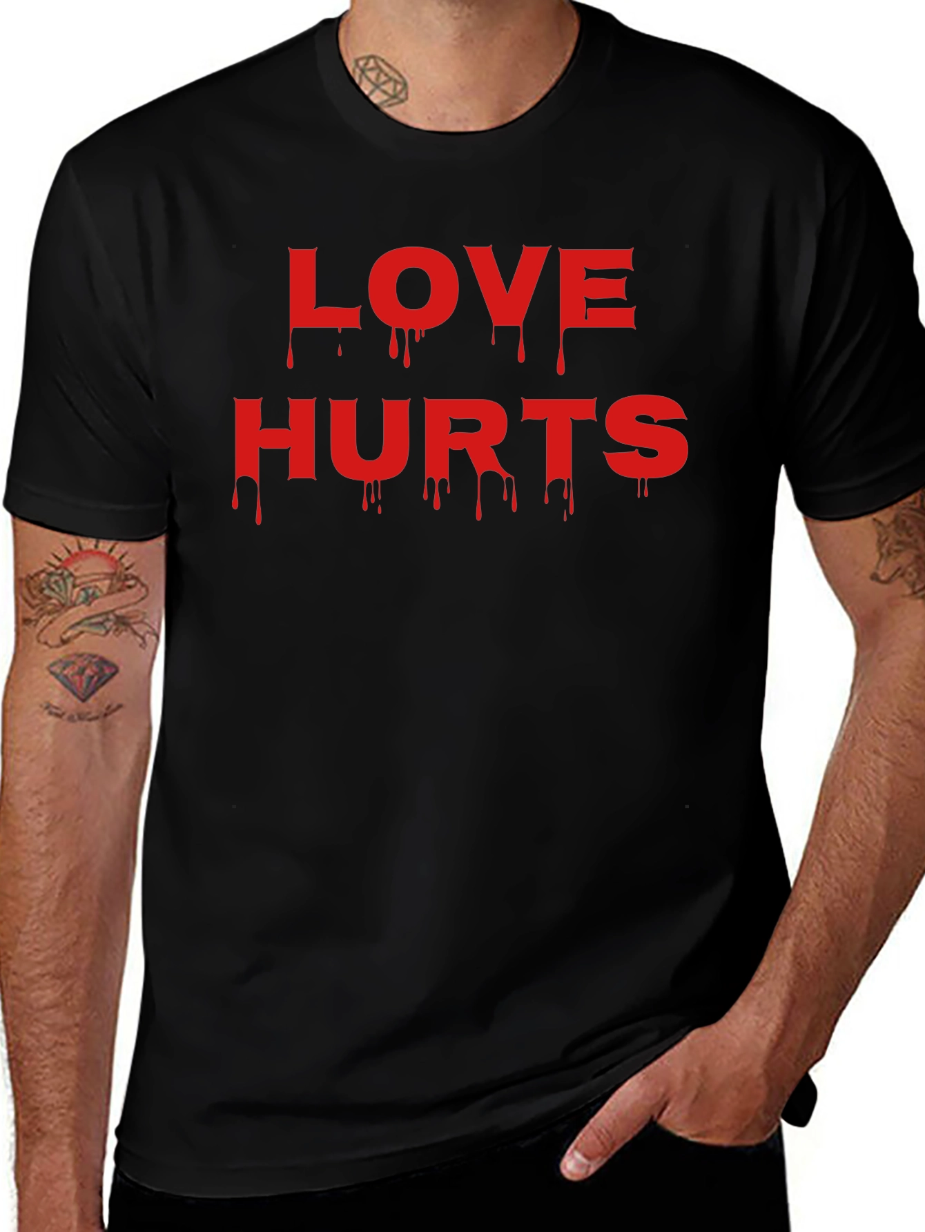Love Hurts Graphic Tee - Black Crew Neck T-Shirt