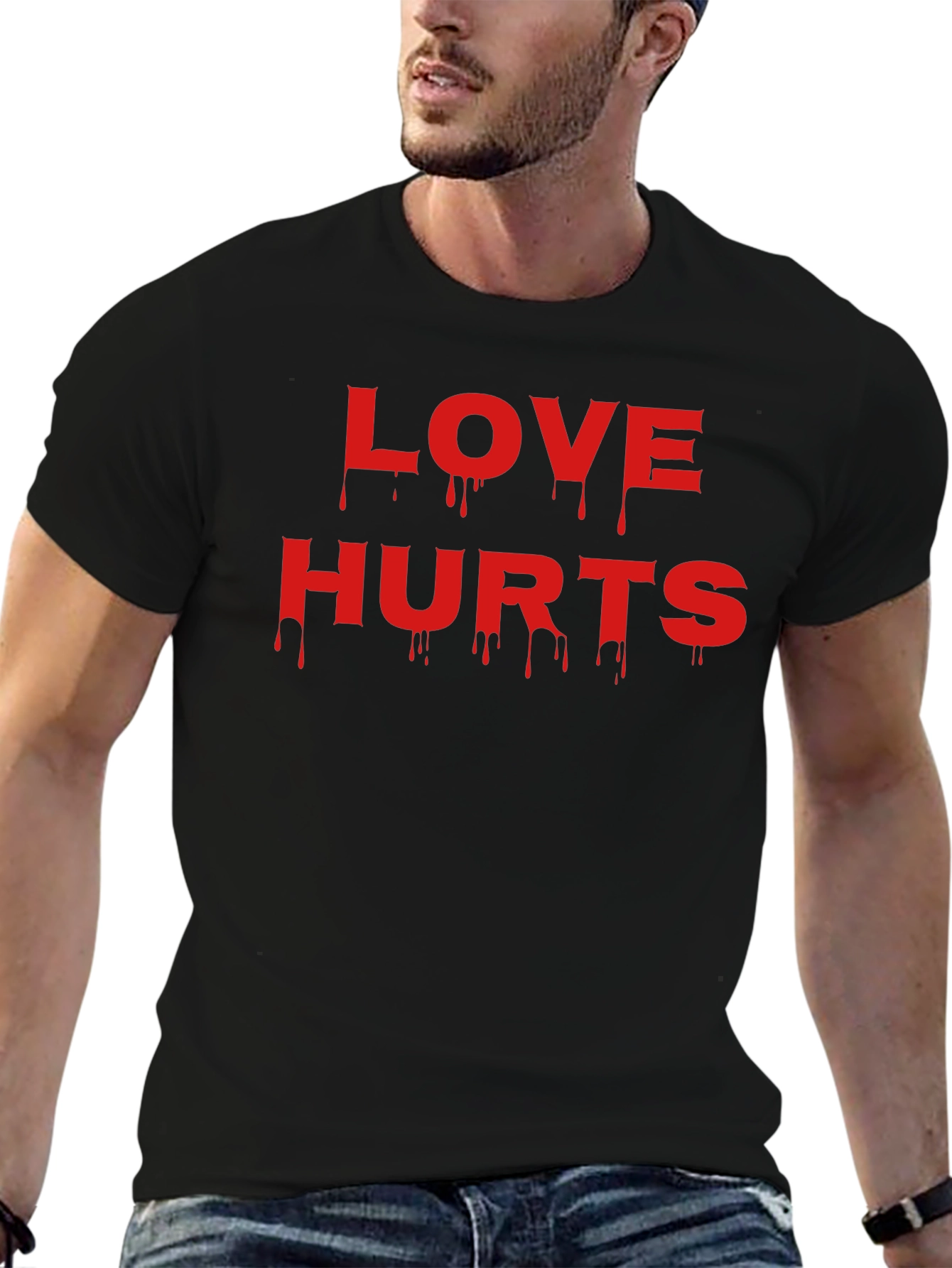 Love Hurts Graphic Tee - Black Crew Neck T-Shirt