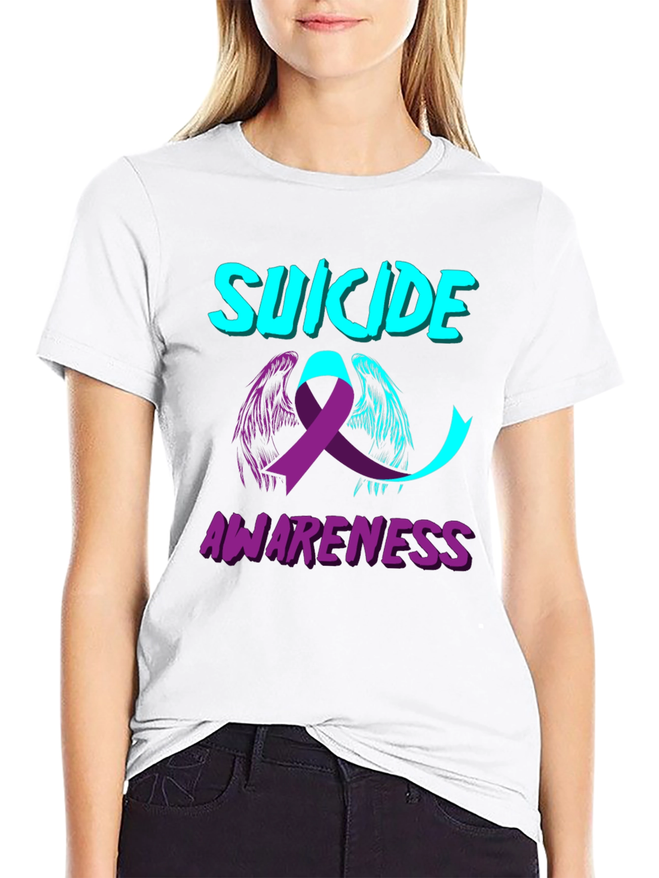 Suicide Awareness T-Shirt Angel Ribbon Black