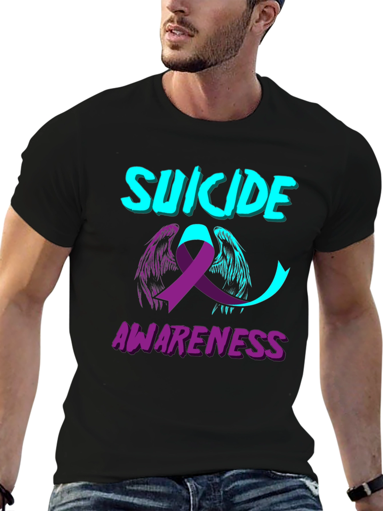 Suicide Awareness T-Shirt Angel Ribbon Black